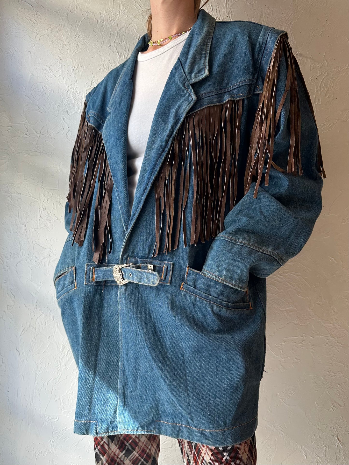 90s 'Whipp' Denim Fringe Jacket / Medium