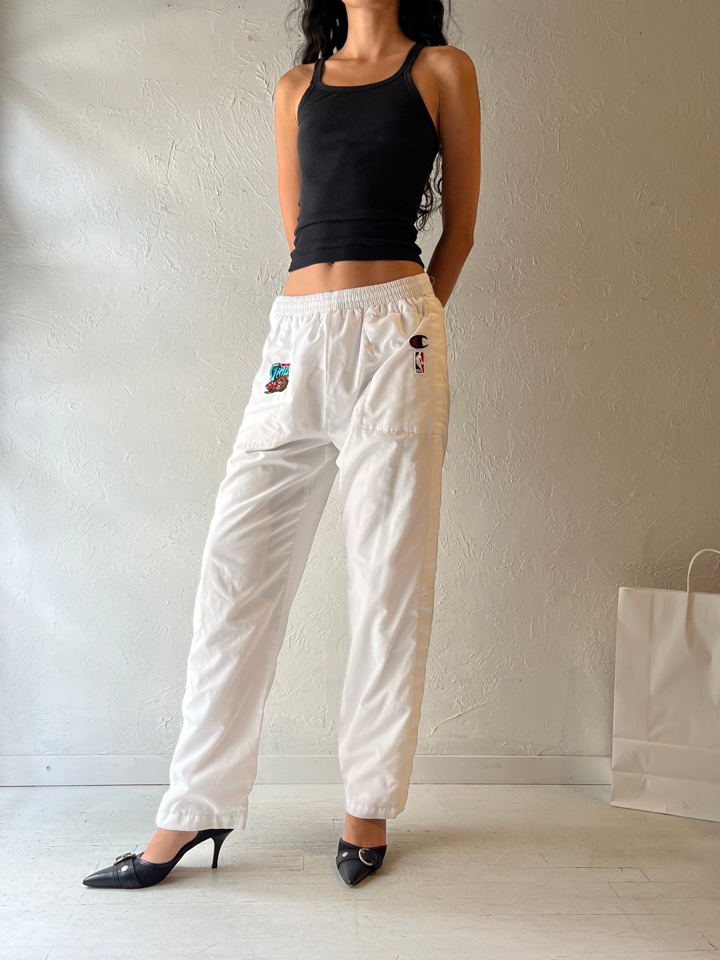 90s ‘Champion Grizzlies’ White Tear Away Track Pants / Small