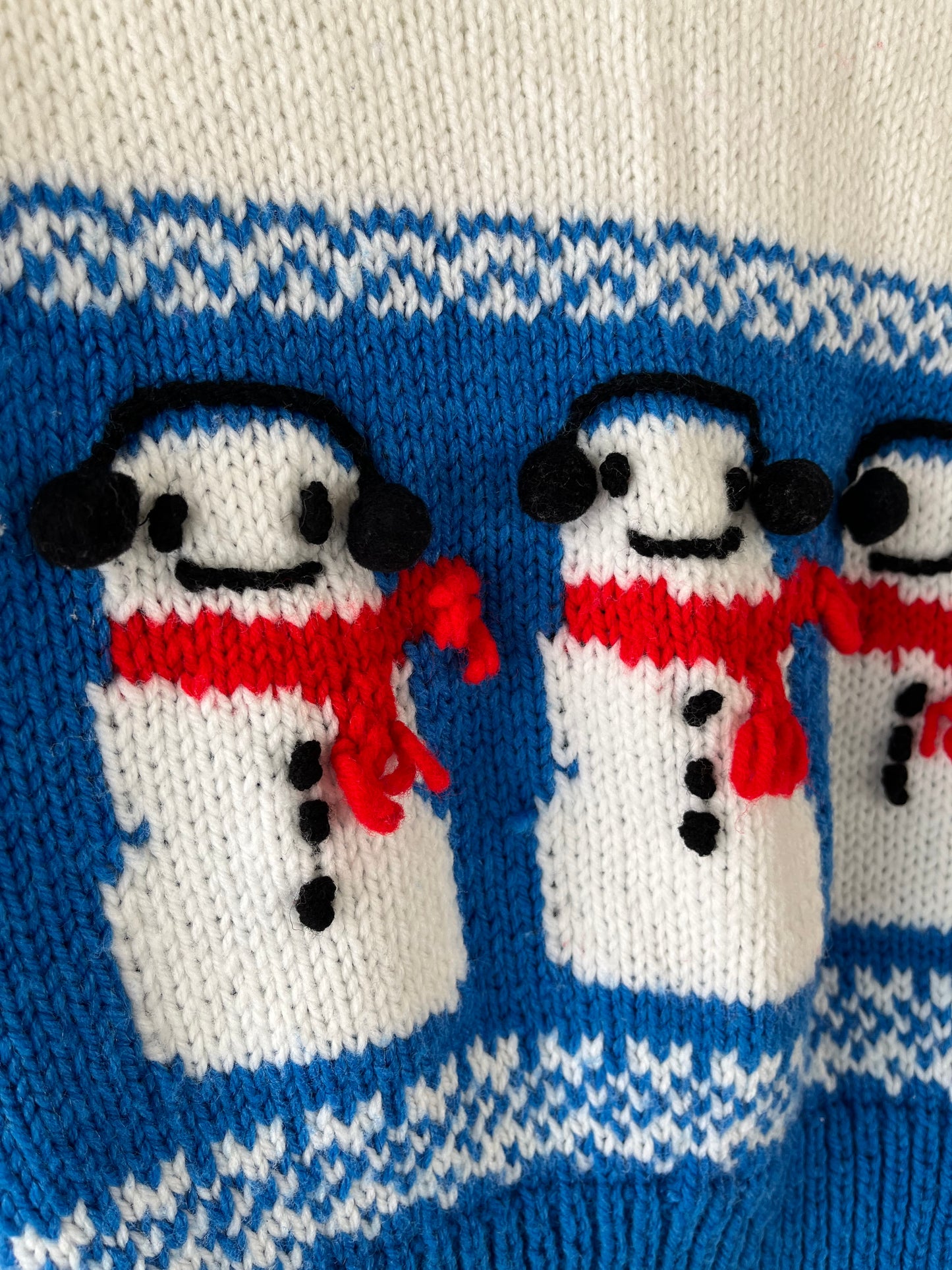 Vintage Kids Knit Snowman Cardigan Sweater / 10