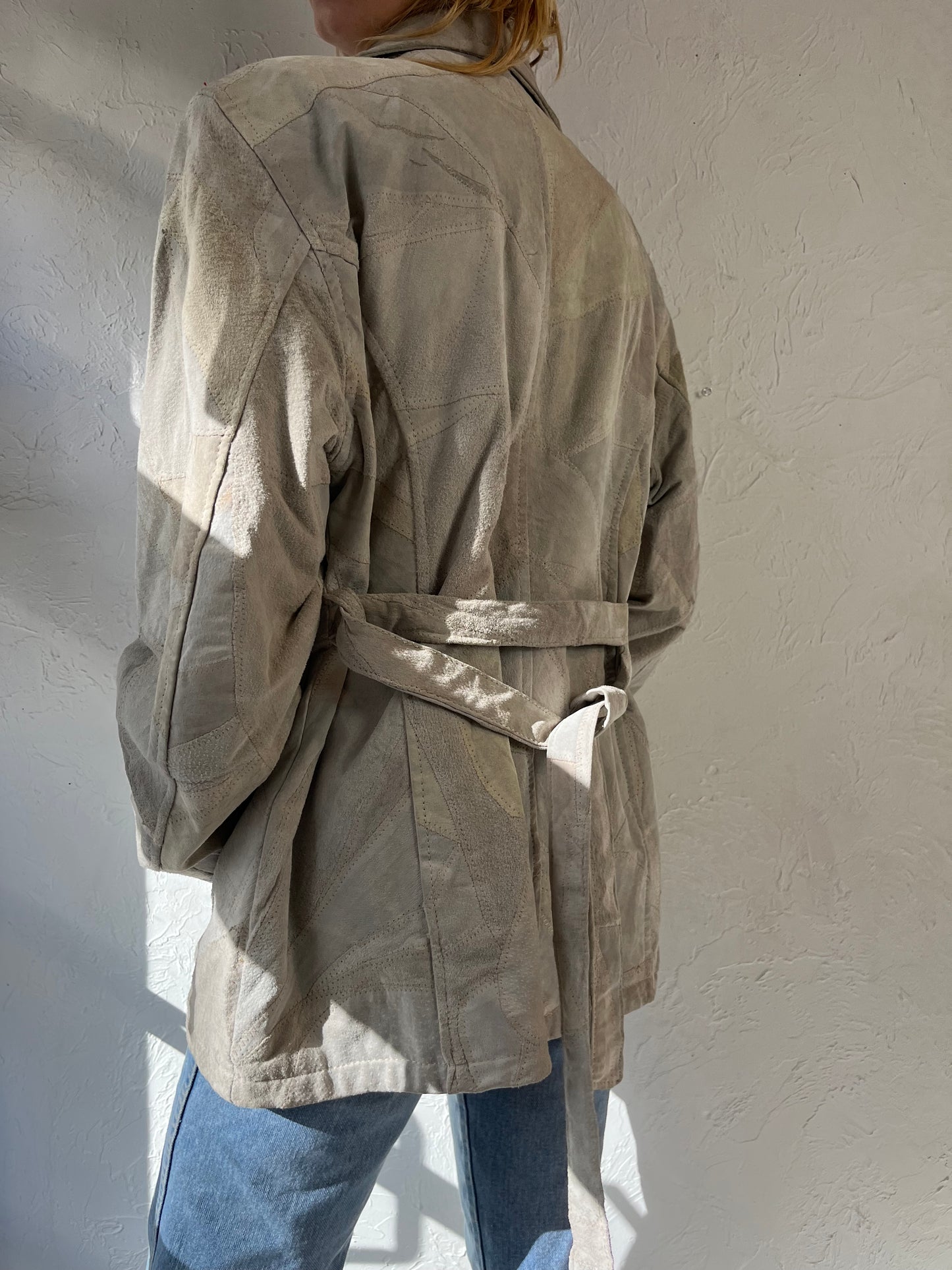 Y2K 'Leather Works' Cream Patchwork Suede Jacket / Large