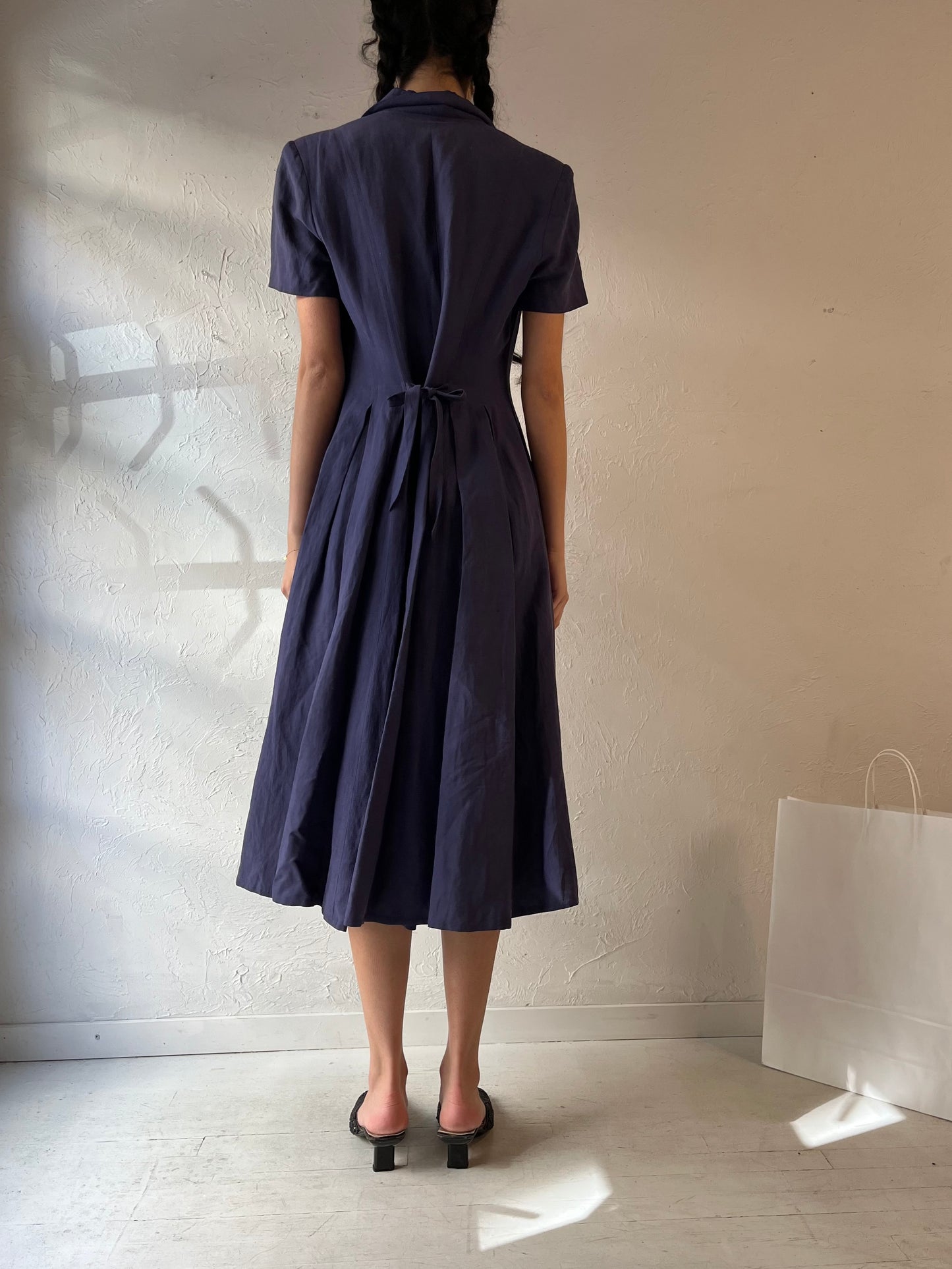 Vintage ‘Aperitiv’ Blue Button Up Collared Dress / Large