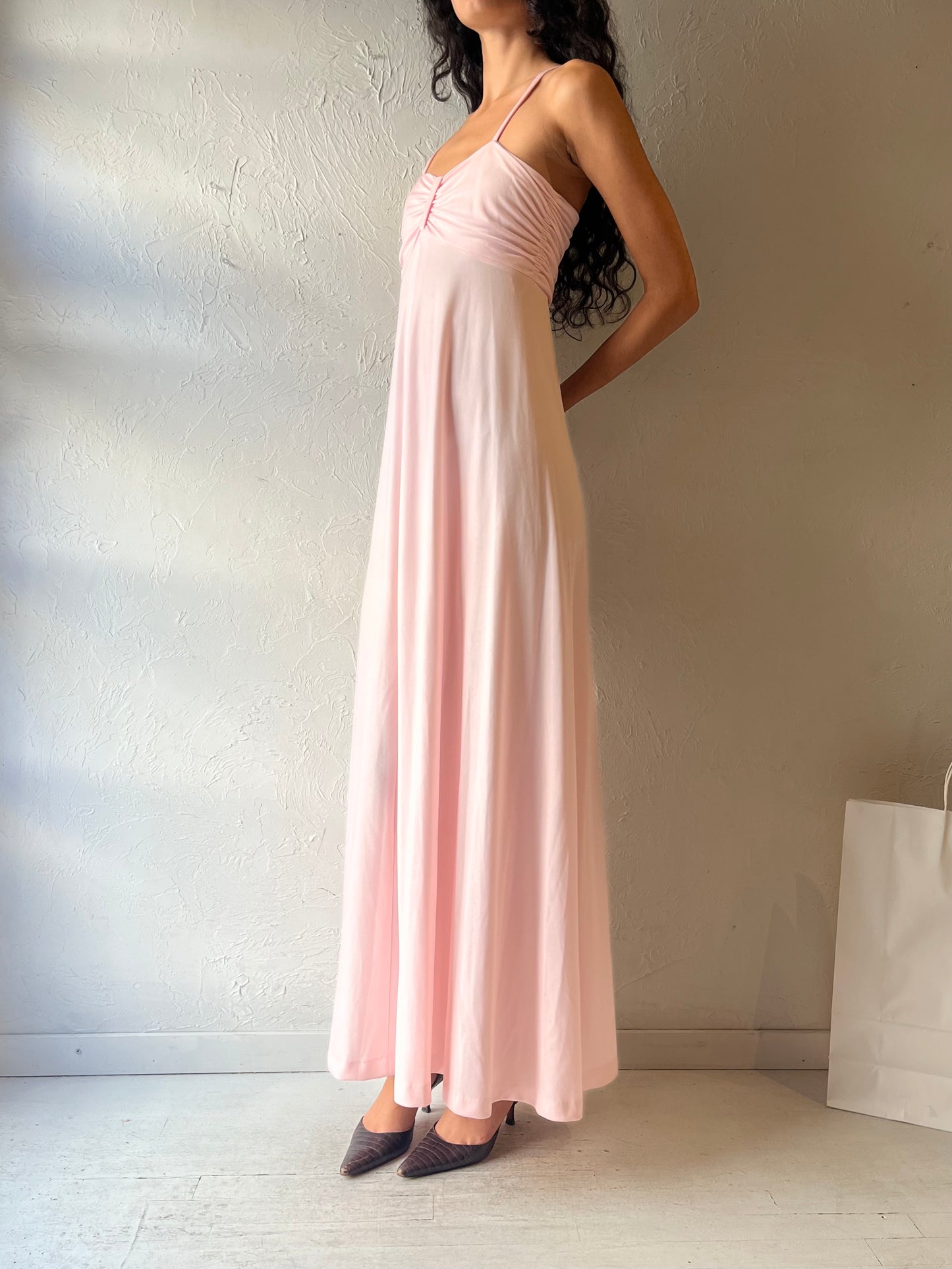 70s Long Pink Formal Dress / Small