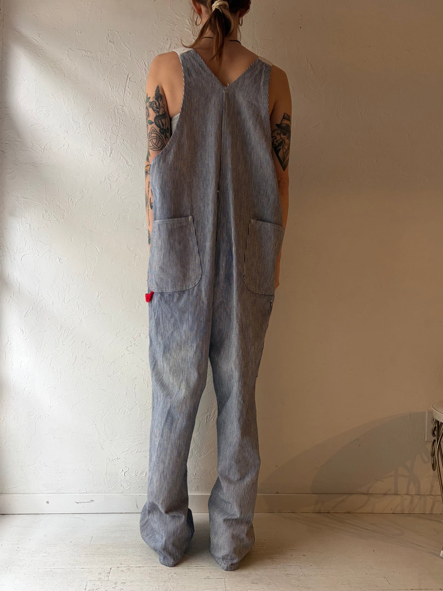 90s ‘GWG’ Pinstripe Denim Workwear Overalls 1990s Baggy Streetwear Dungarees / XXLarge