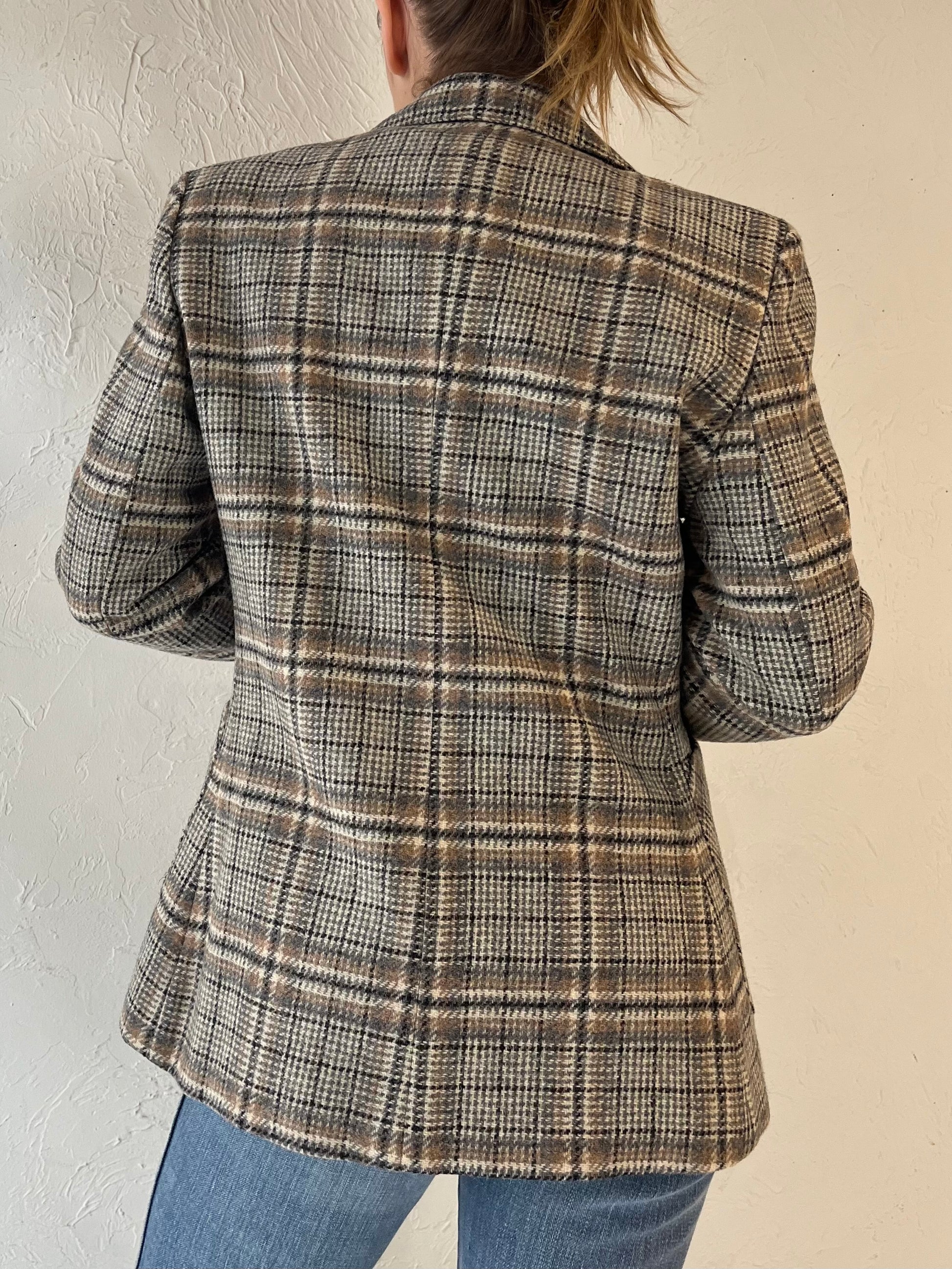 70s 'Prestige' Plaid Blazer Vest Set / Union Made / Small