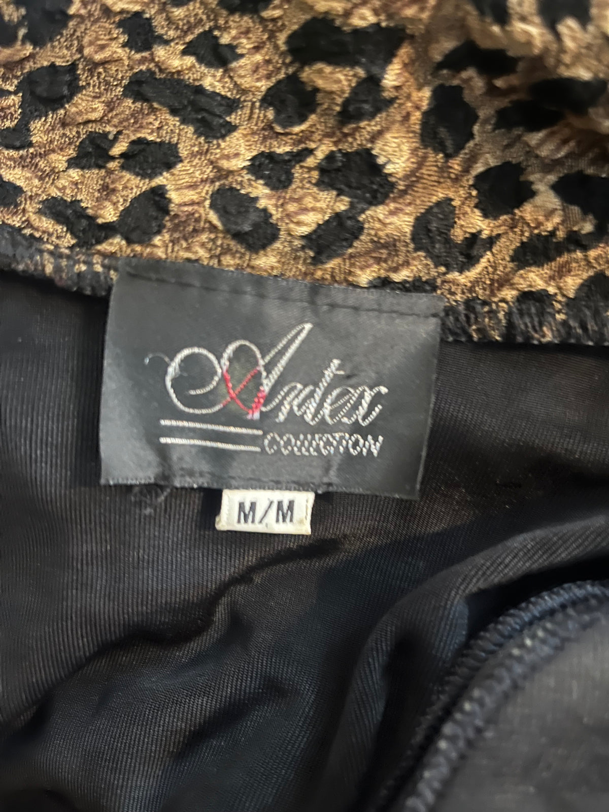 90s ‘Artex Collection’ Black Leopard Collar Duster Animal Print Long Jacket / Medium