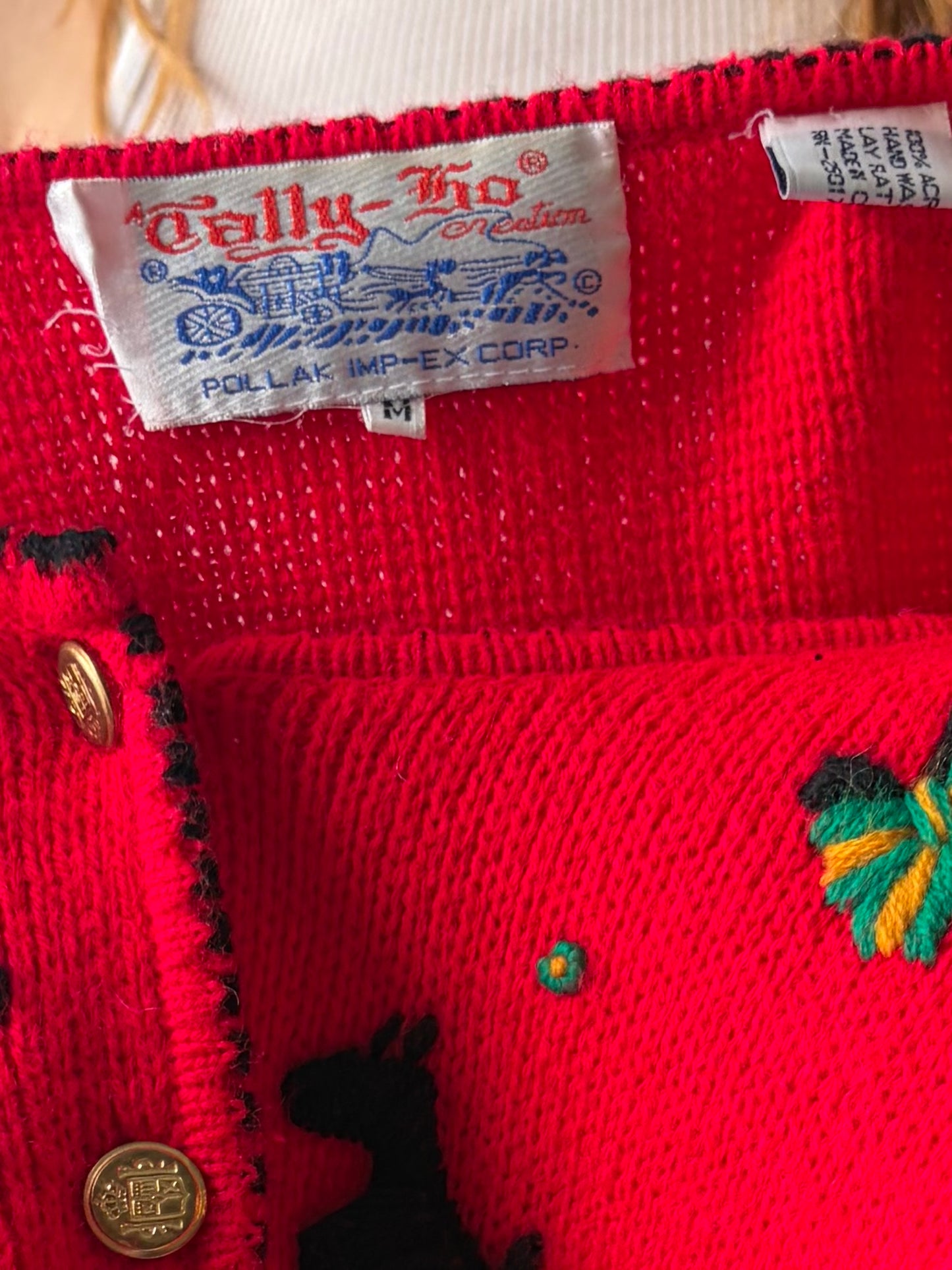 Vintage 'Tally Ho' Red Acrylic Cardigan Sweater / Medium