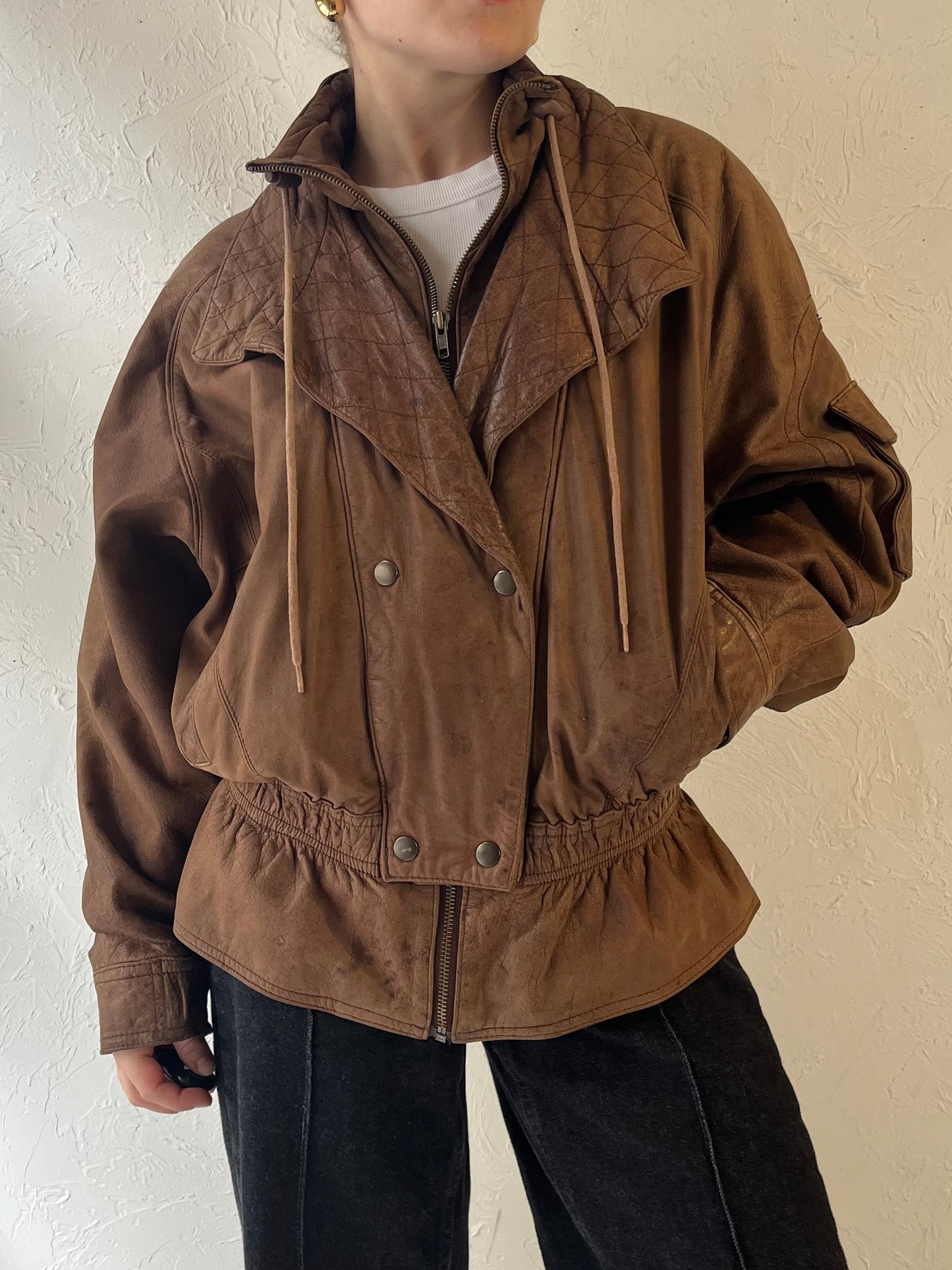 90s 'Adventure Bound' Brown Leather Jacket / Medium