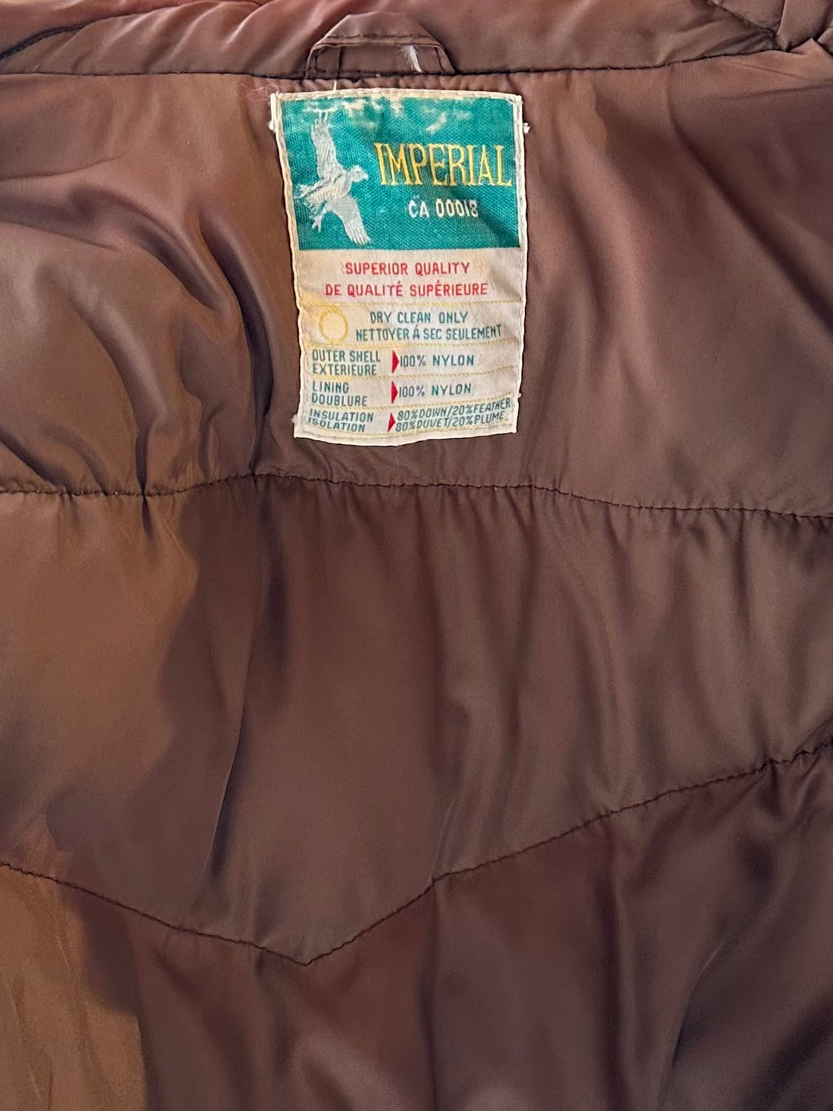 80s ‘Imperial’ Brown Quilted Nylon Down Vest / Medium