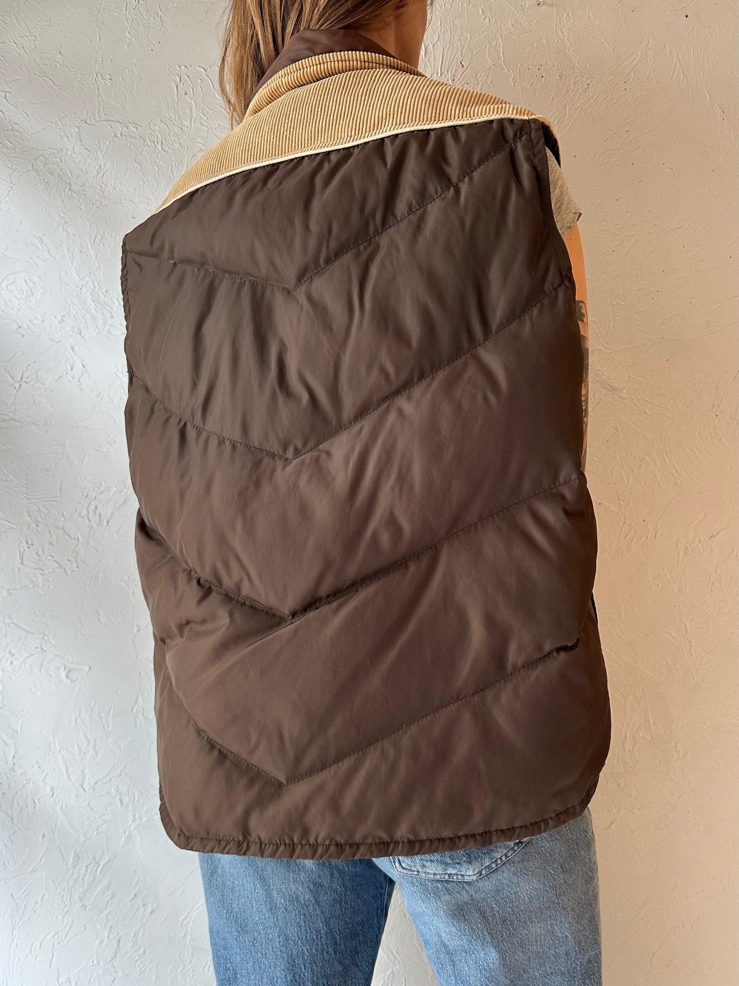 80s ‘Imperial’ Brown Quilted Nylon Down Vest / Medium