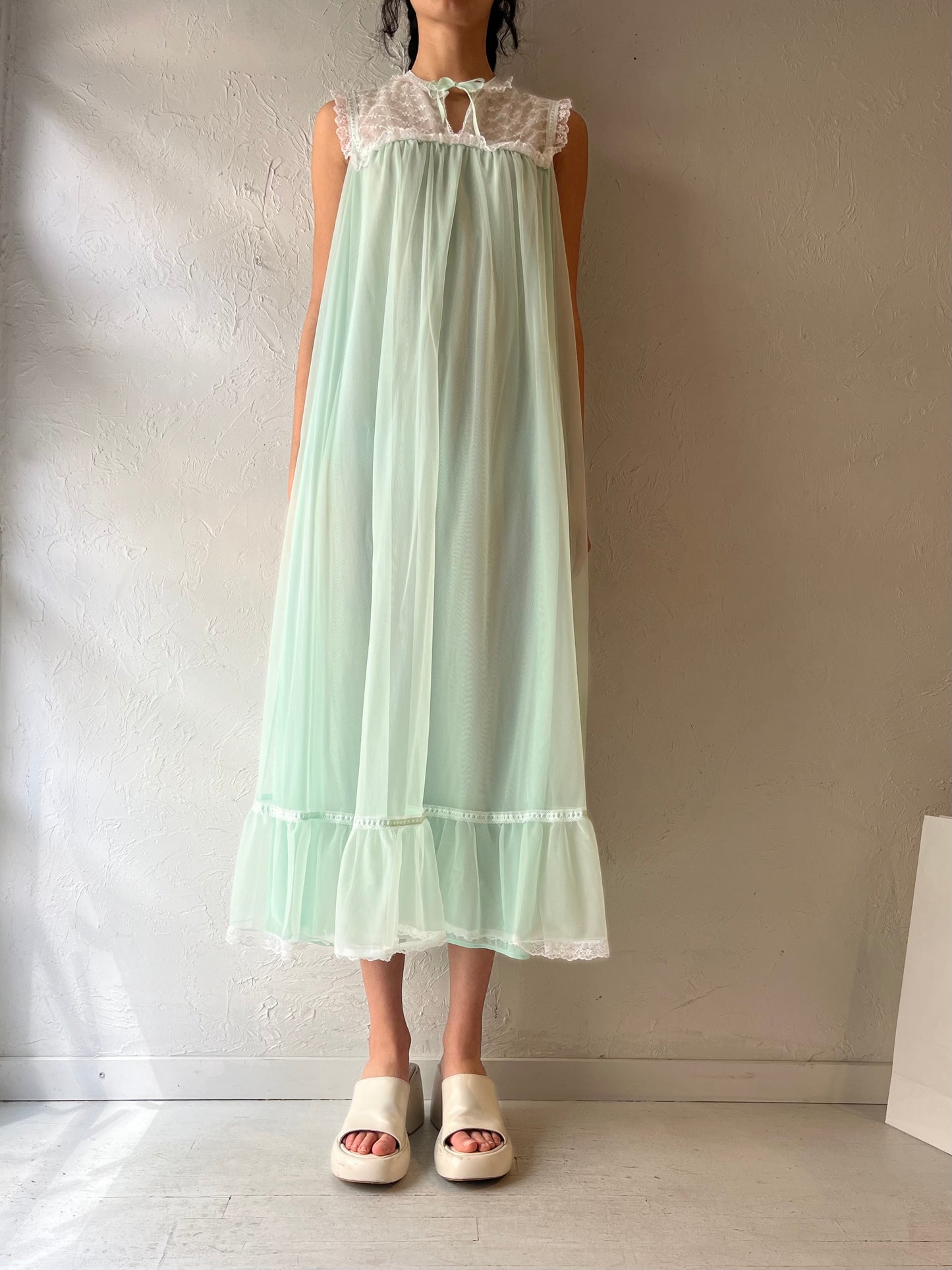 70s 'St Micheal' Mint Green Night Dress / Small