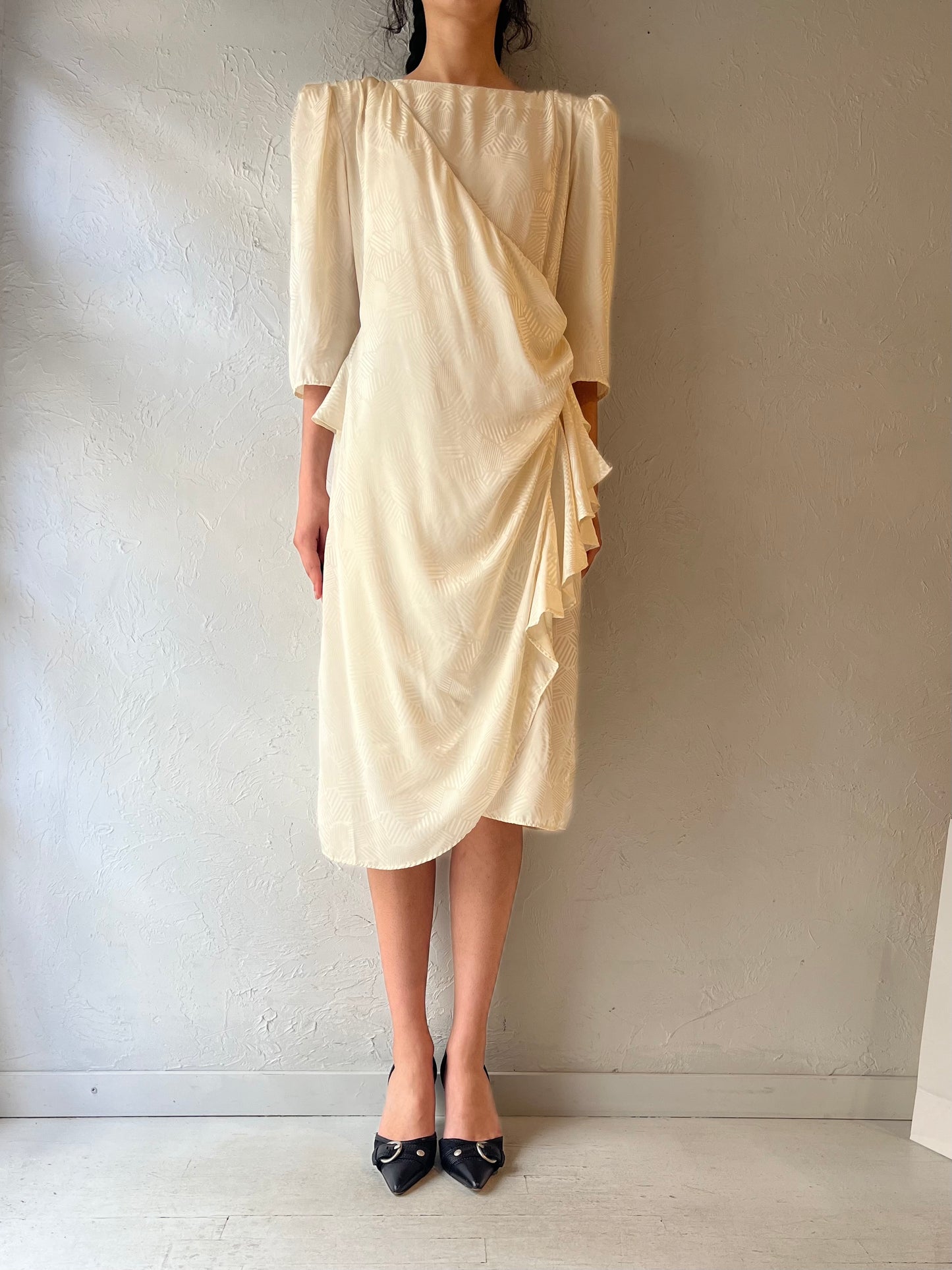 80s ‘Orite’ Cream Midi Wrap Dress / Medium