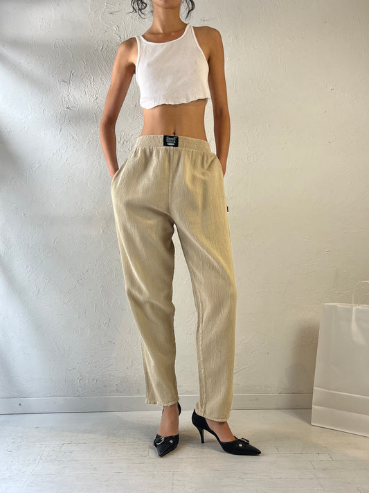 90s ‘Ezze Wear’ Cream Cotton Ribbed Pants / Medium