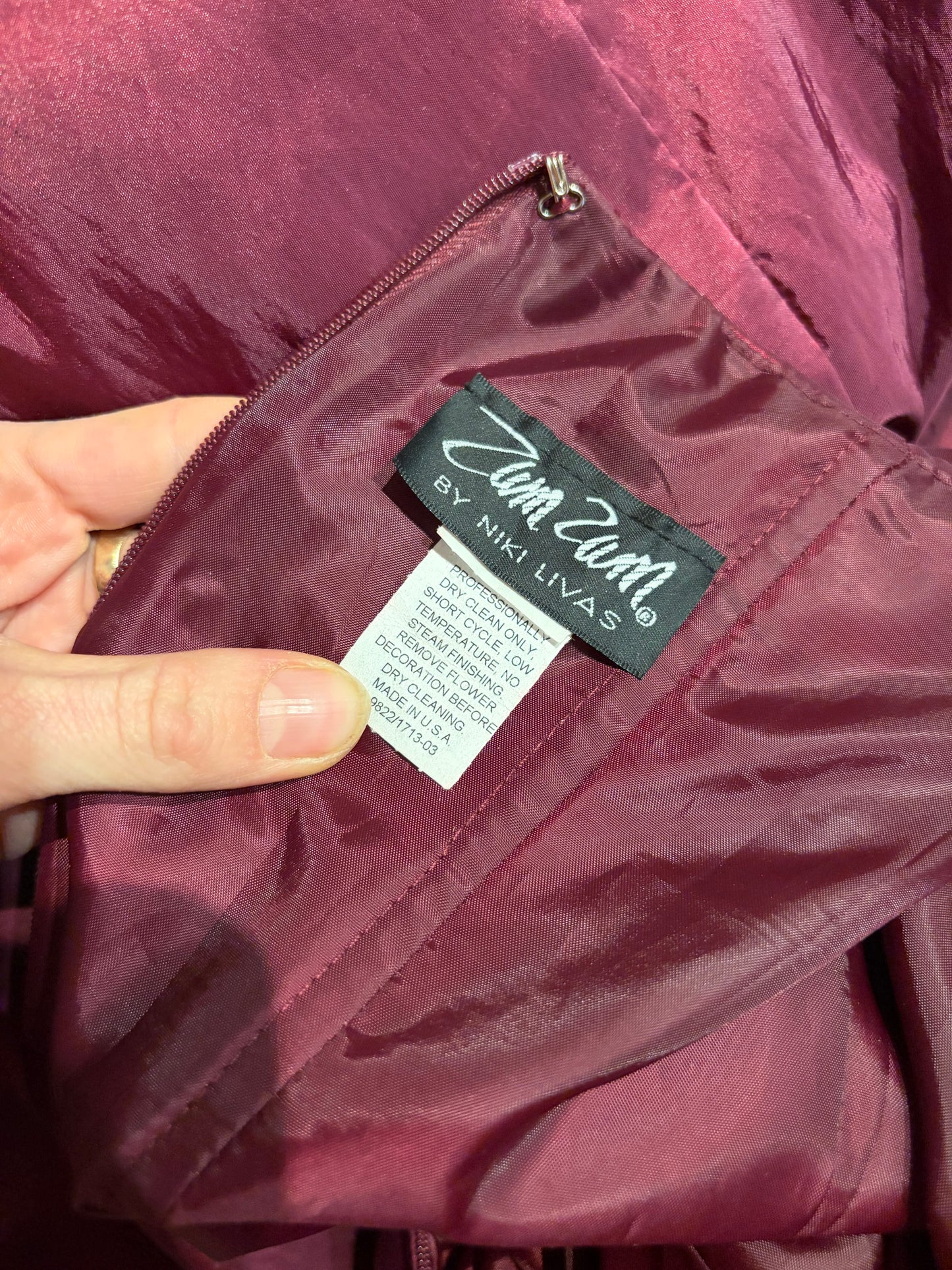 90's 'Zum Zum' Metallic Red Formal Maxi Dress / Small