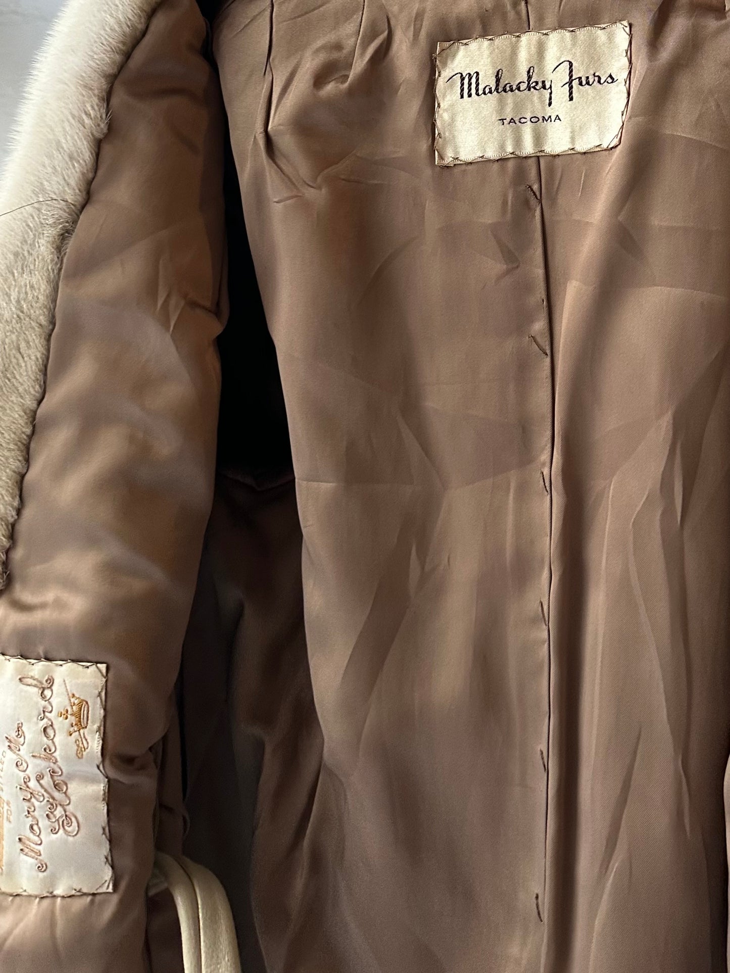 60s 'Malacky Furs' White Fur Coat / Medium