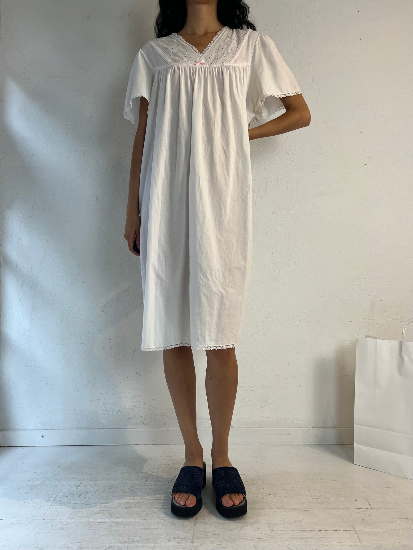 Y2k 'Velrose' White Cotton Night Dress / XL