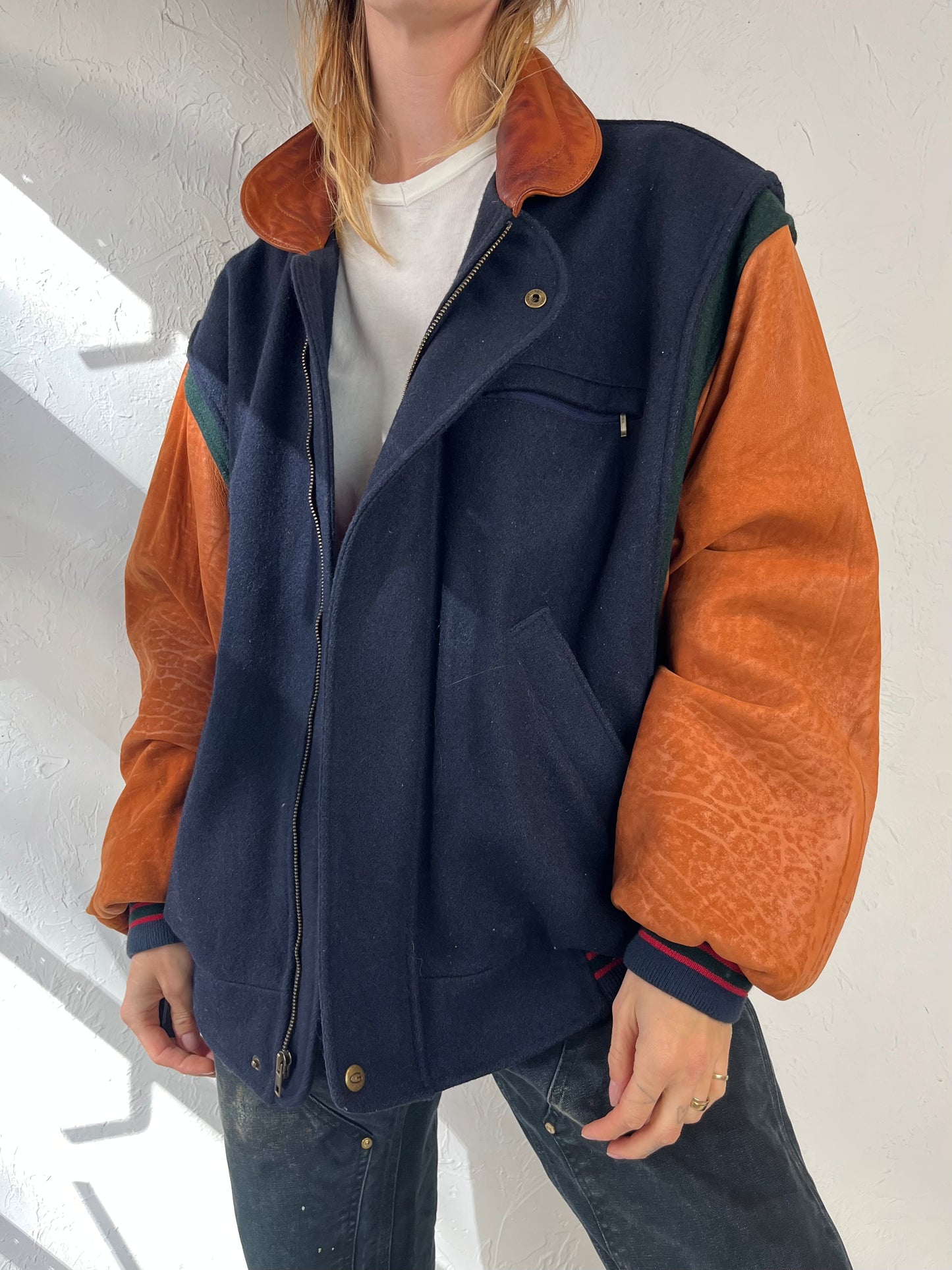 90s Wool Nylon Suede Bomber Jacket / Medium