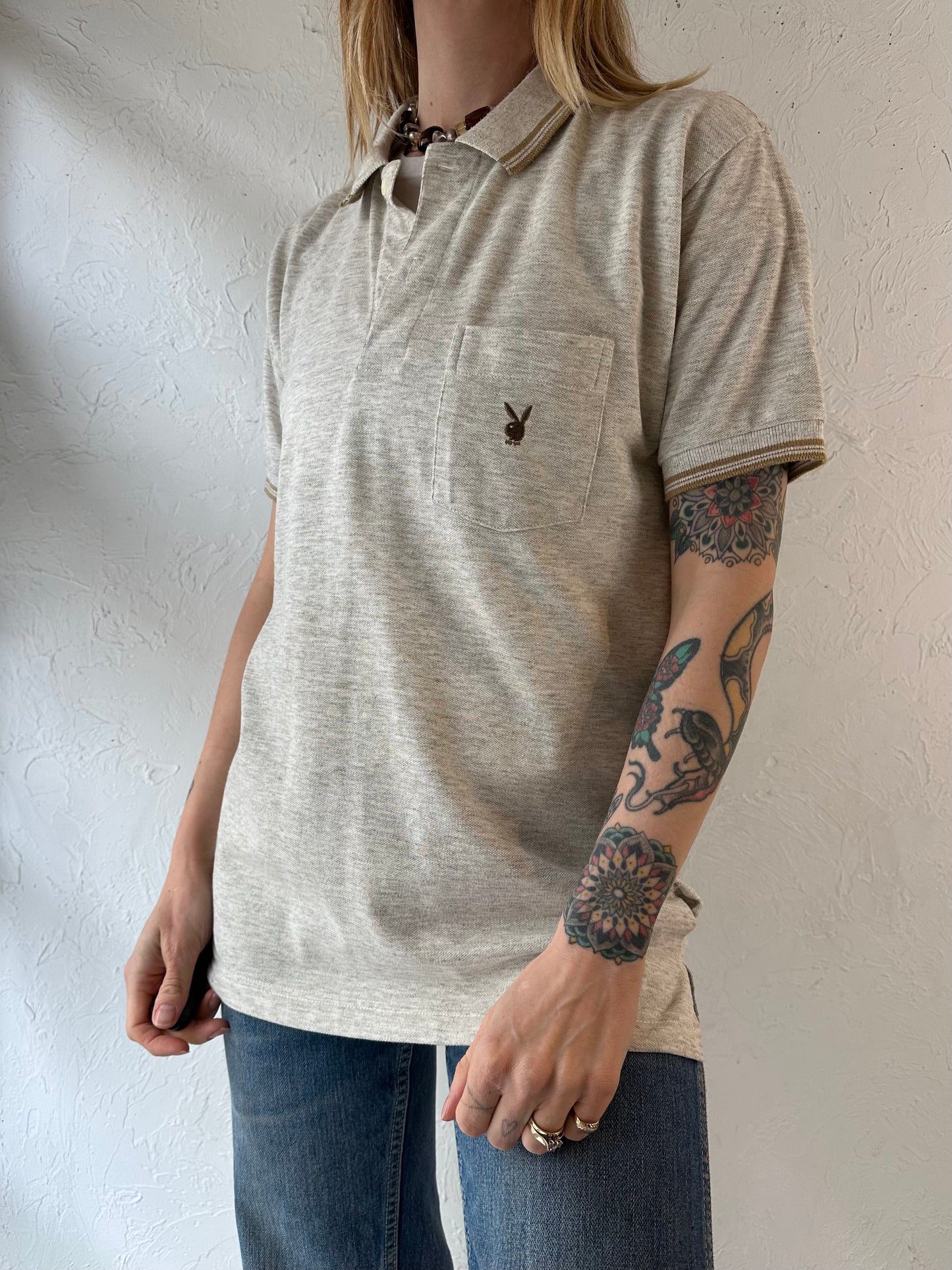90s ‘Playboy’ Oatmeal Polo Shirt / Small