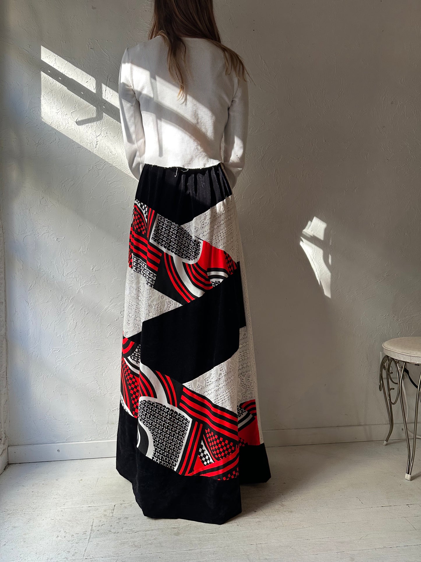 70s 'Alice' Patterned Maxi Skirt / Small