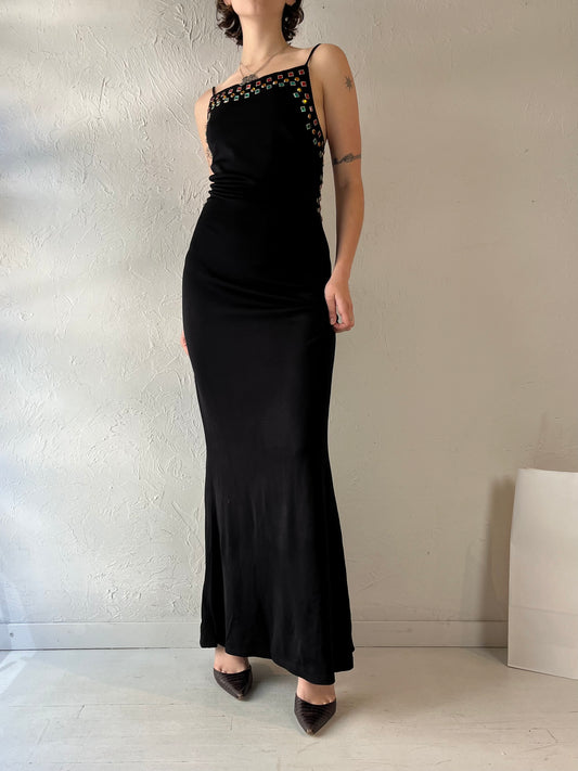 90s ' Nicole Bakti' Black Evening Dress / Medium