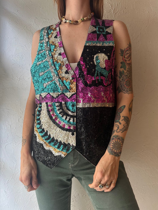 90s 'Fashions Fantasy' Sequin Vest / Large