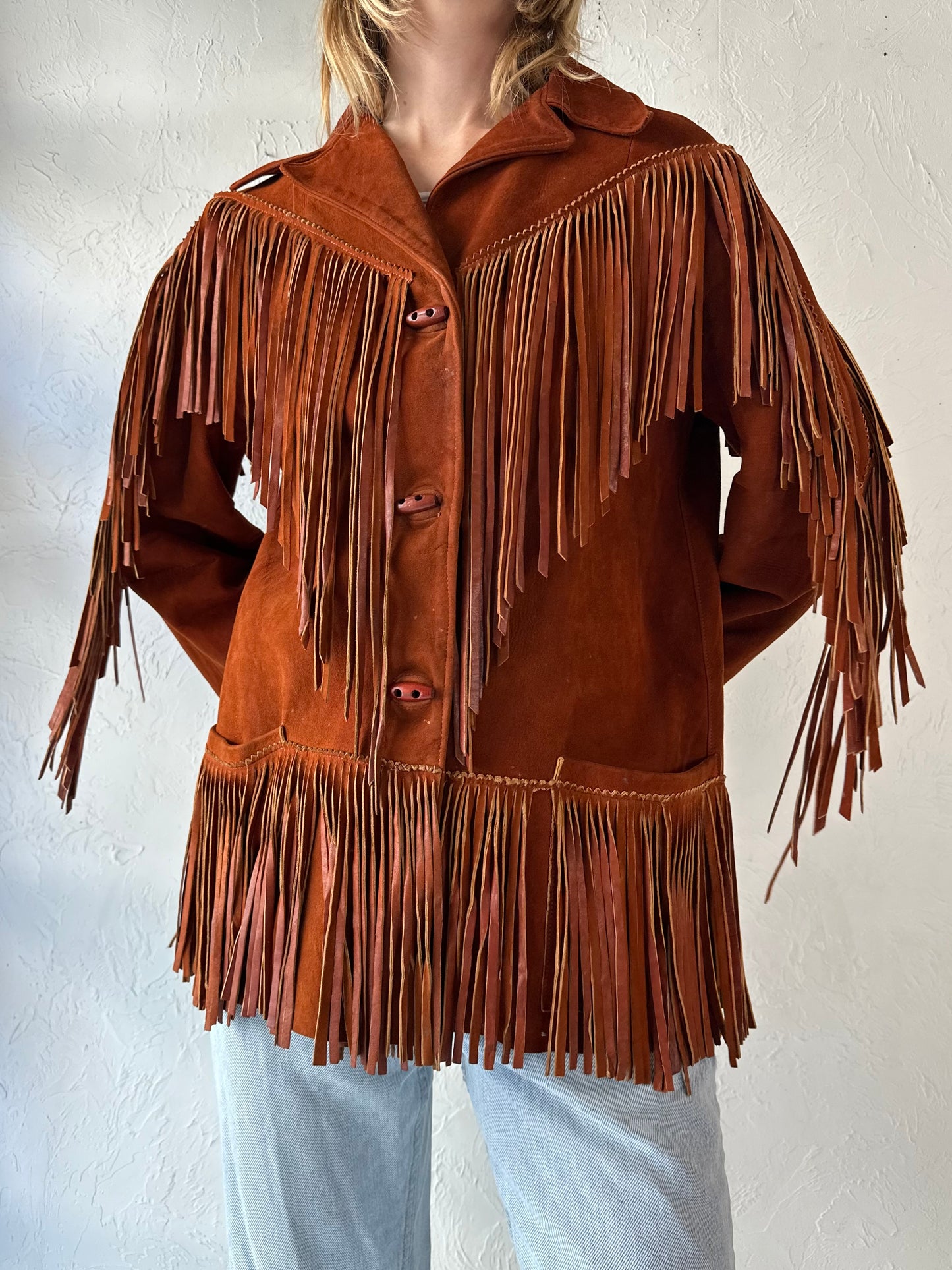 70s 'Cherokee Togs' Soft Suede Fringe Western Jacket / Medium