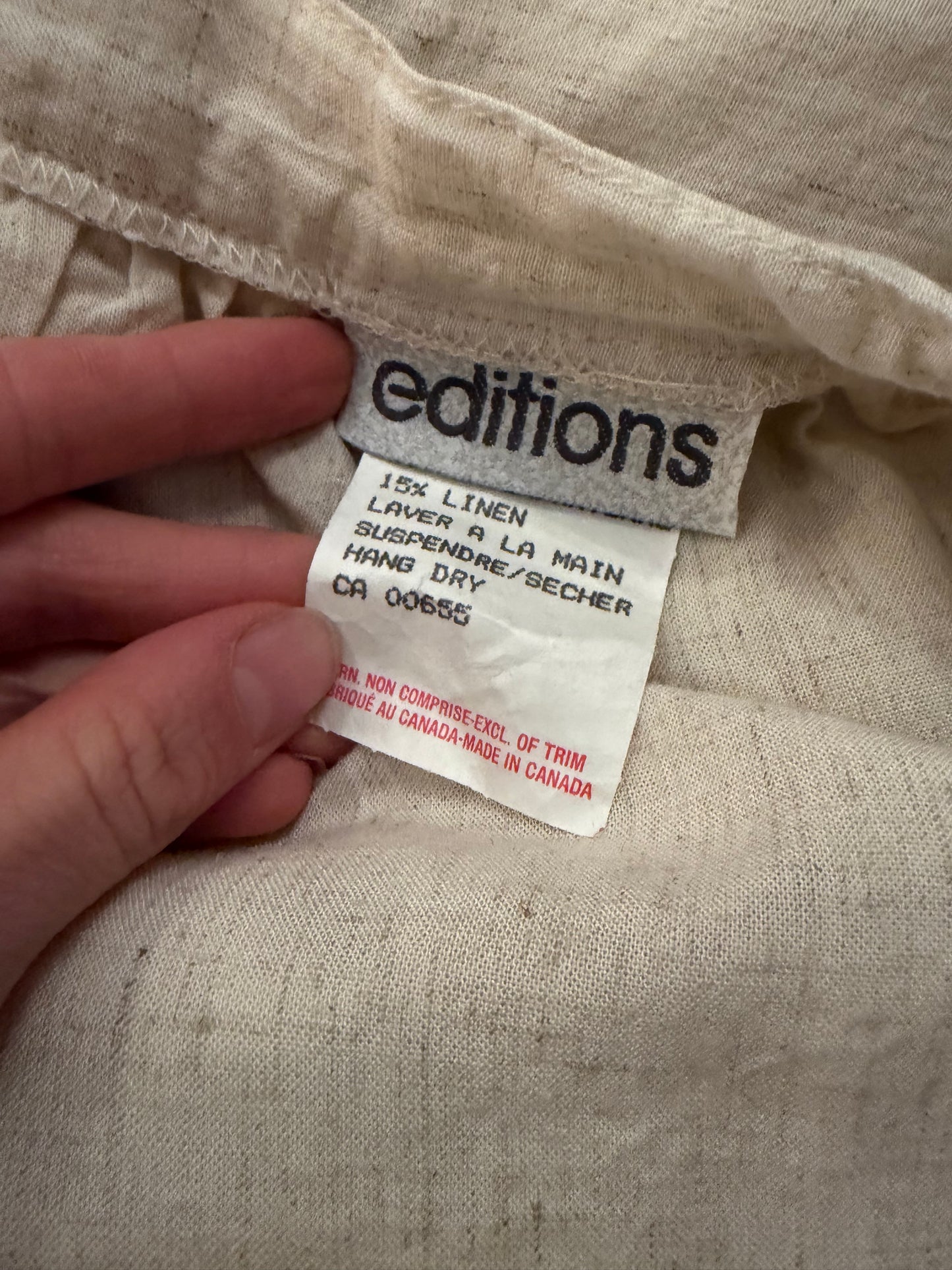 90s 'Editions' Cream Linen Rayon Button Up Skirt / Medium