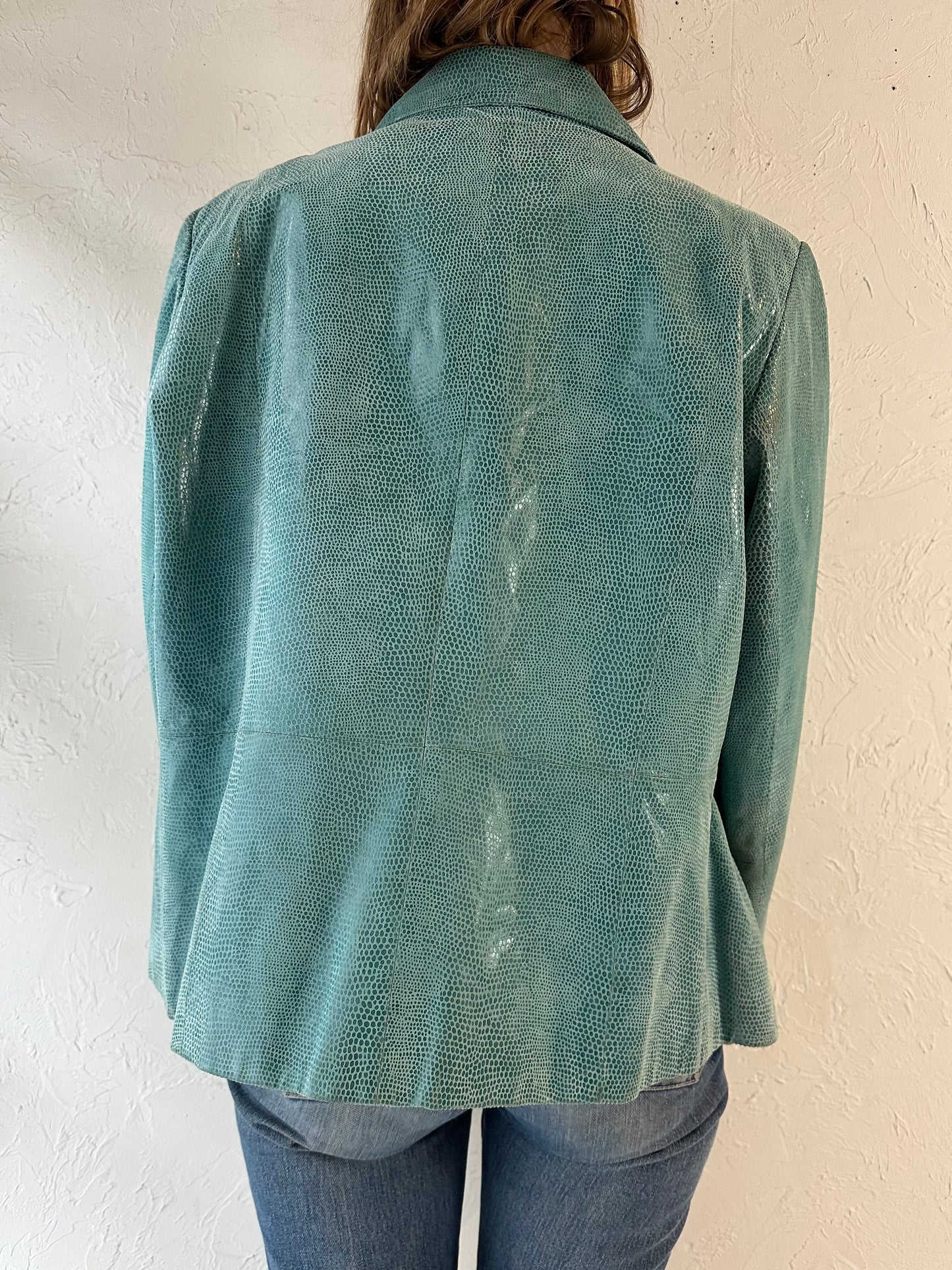 Y2K ‘Alfani’ Aqua Blue Leather Jacket / XL