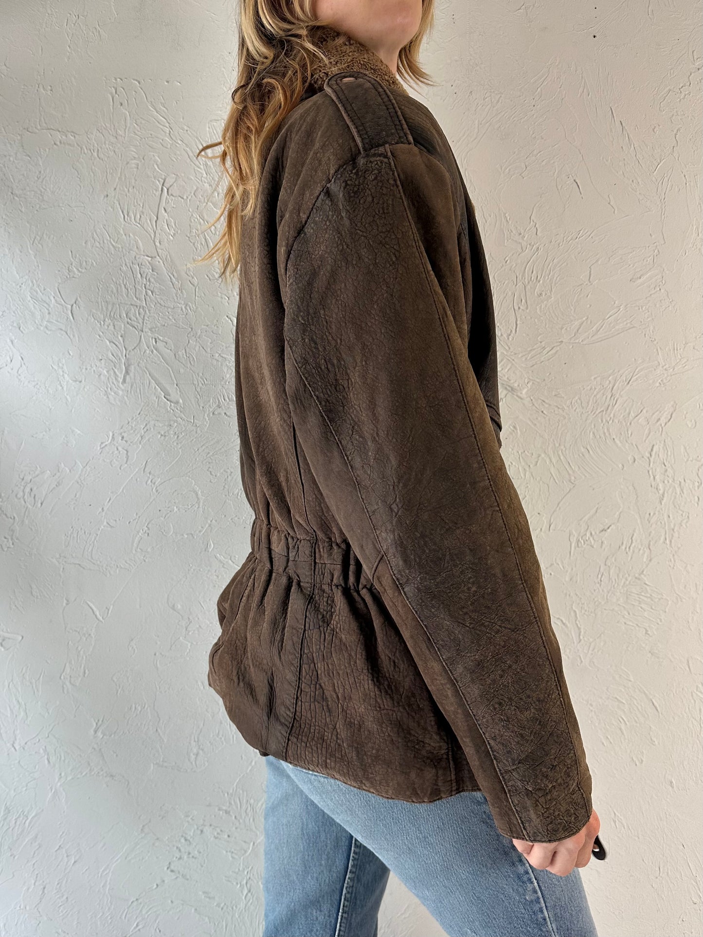 Vintage Brown Suede Leather Jacket / Medium