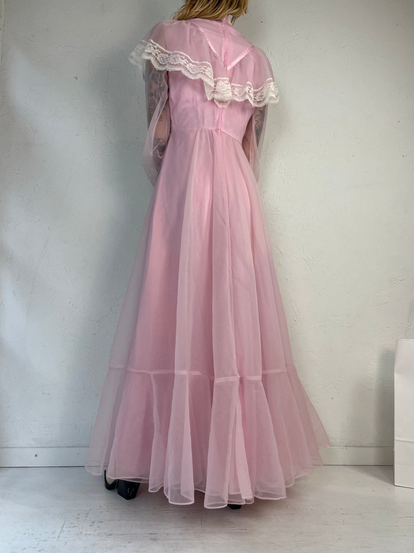 Vintage 1970s Pink Cottage Core Maxi Dress / Union Made / Small