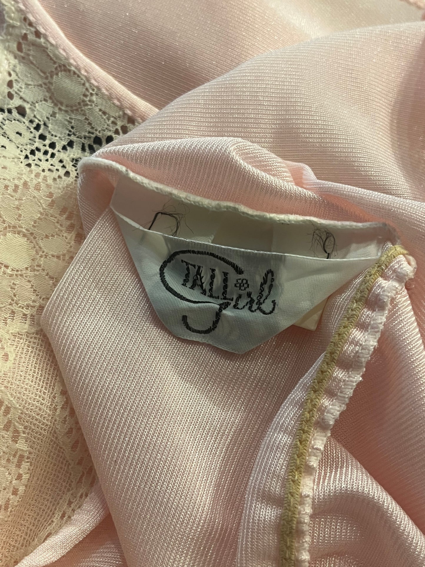 80s 'Tall Girl' Pale Pink Romantic Nylon Lingerie Slip Dress / Small