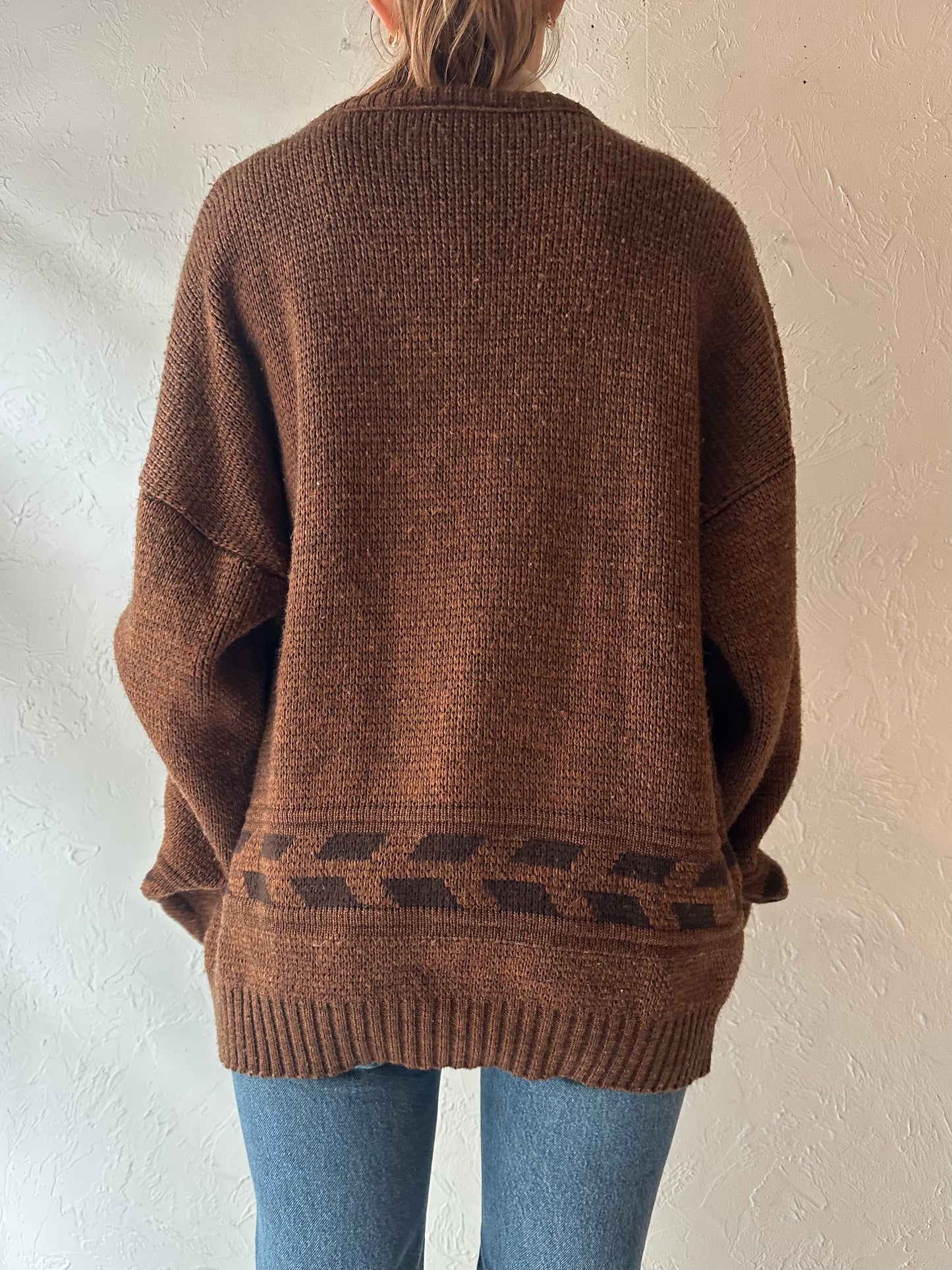 80s 'Copper' Brown Knit Crew Neck Sweater / XL