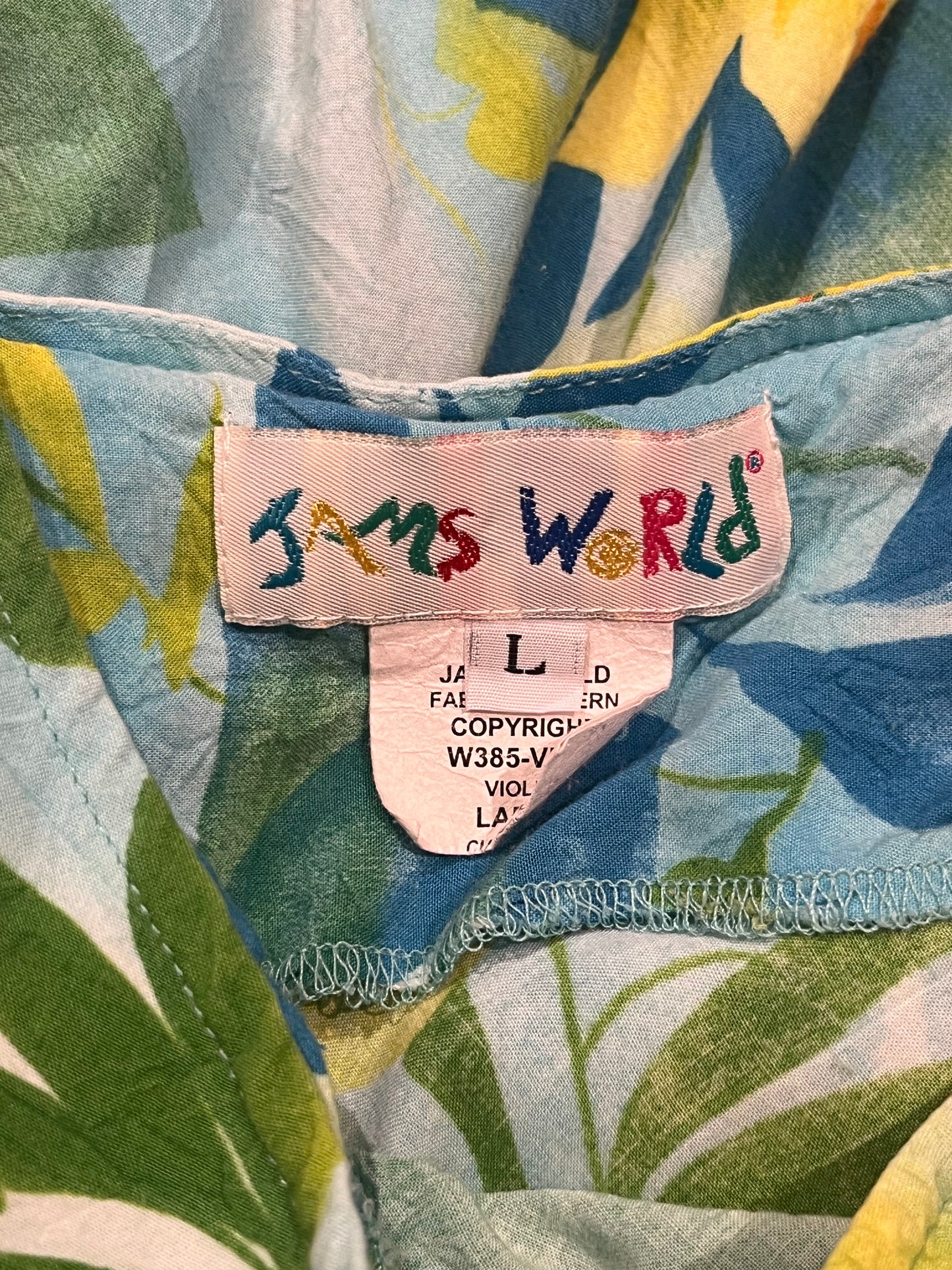 90s 'Jams World' Blue Floral Print Rayon Dress / Large