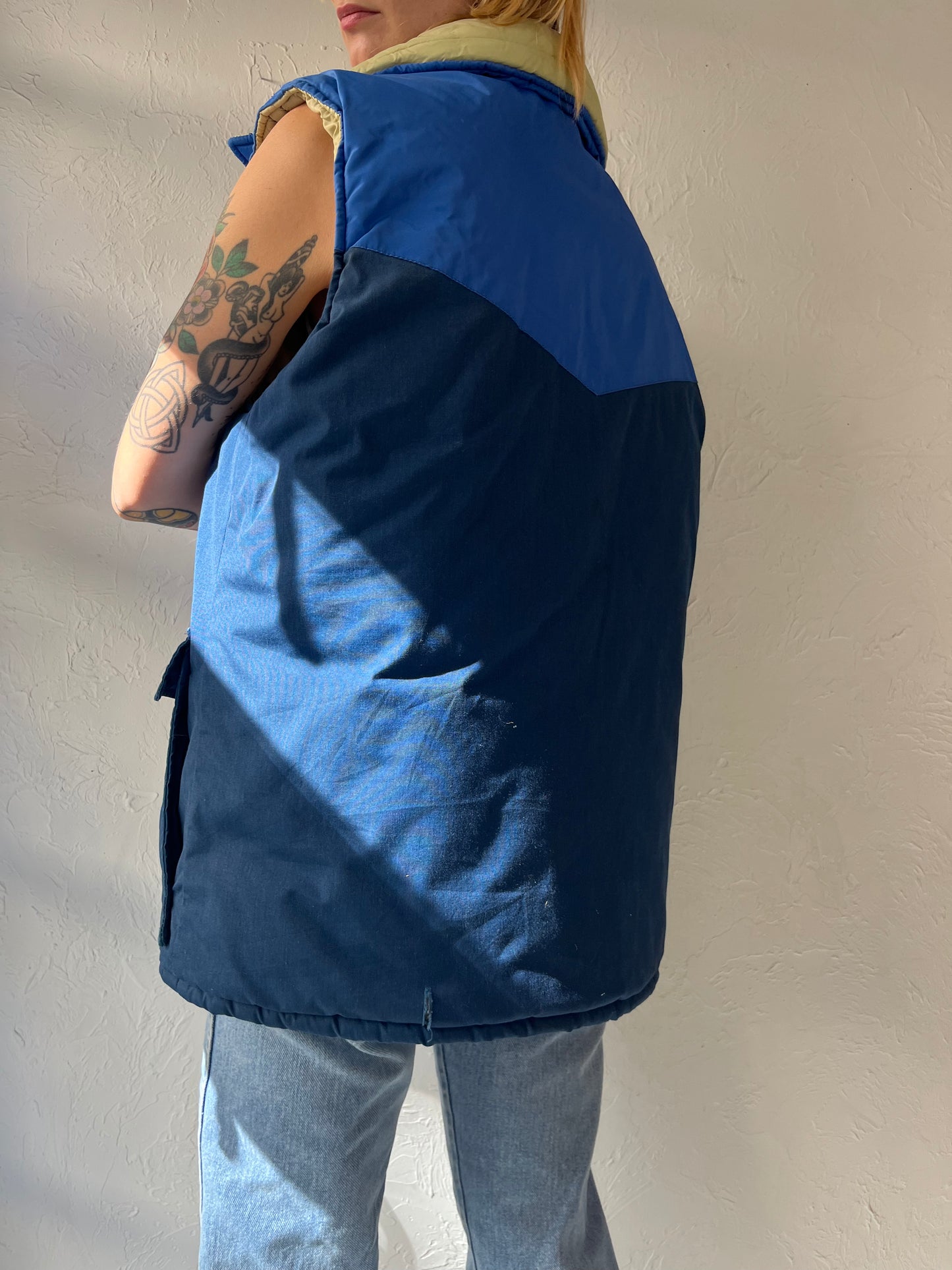 80s 'Sunbuster' Navy Blue Puffer Vest / Large