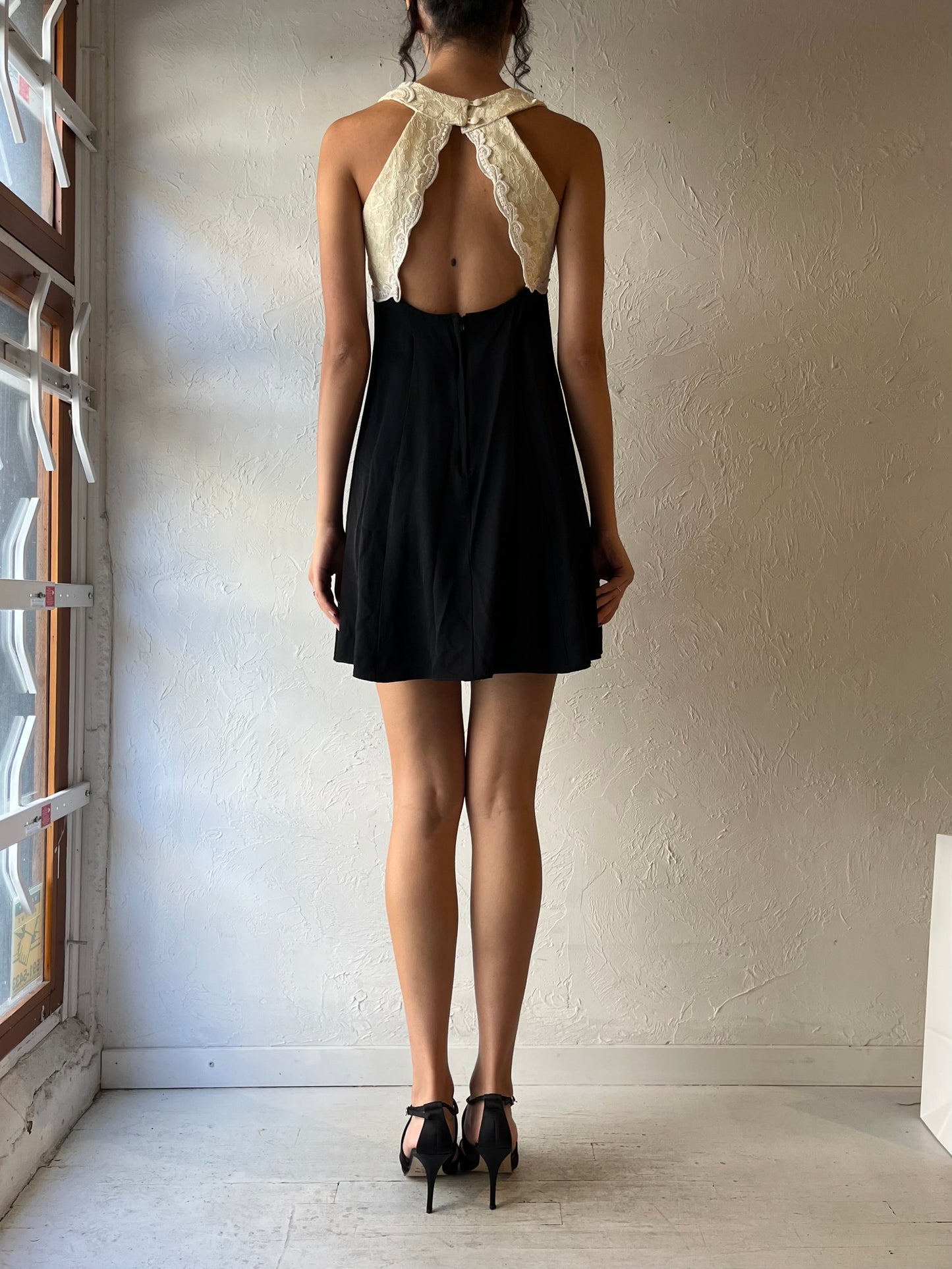 80s 'Nu Mode' Black Lace Formal Mini Dress / Small