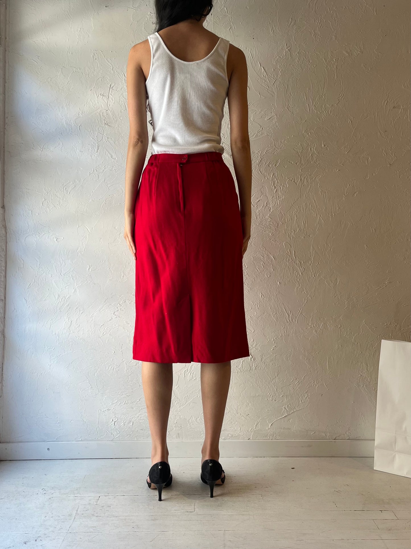 80s ‘Koret’ Red Wool Midi Skirt / Small