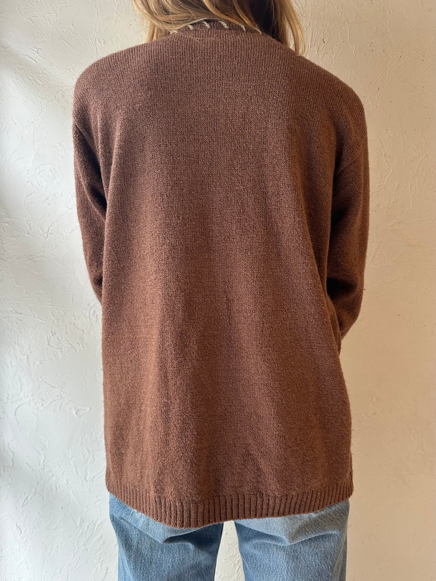 90s ‘Angela’ Brown Knit Cardigan Sweater / Medium