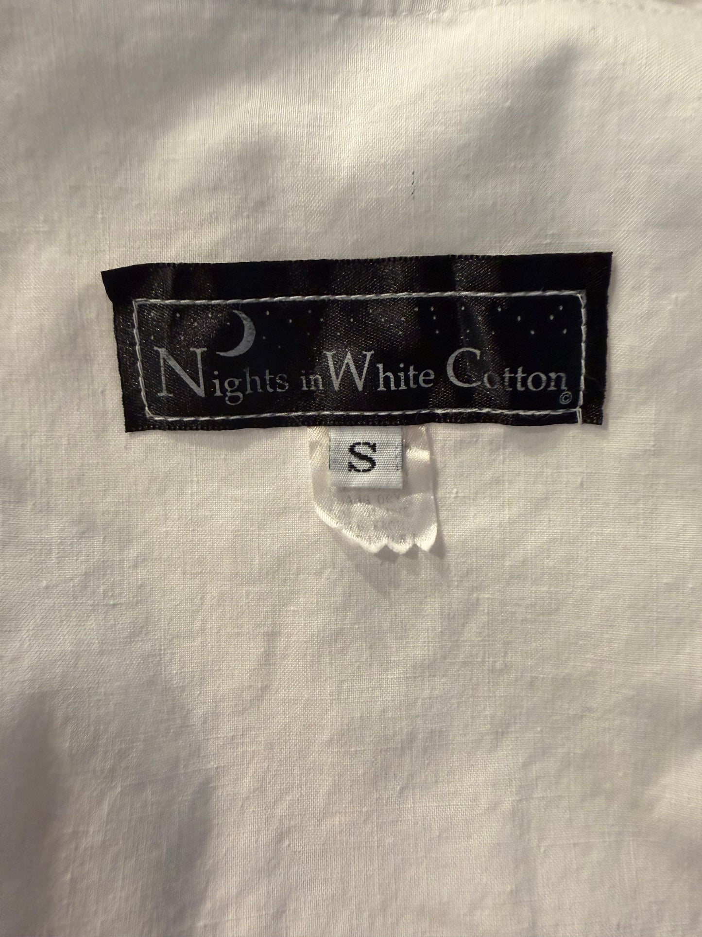 90s 'Night in White' Long Sleeve Cotton Dress / Small