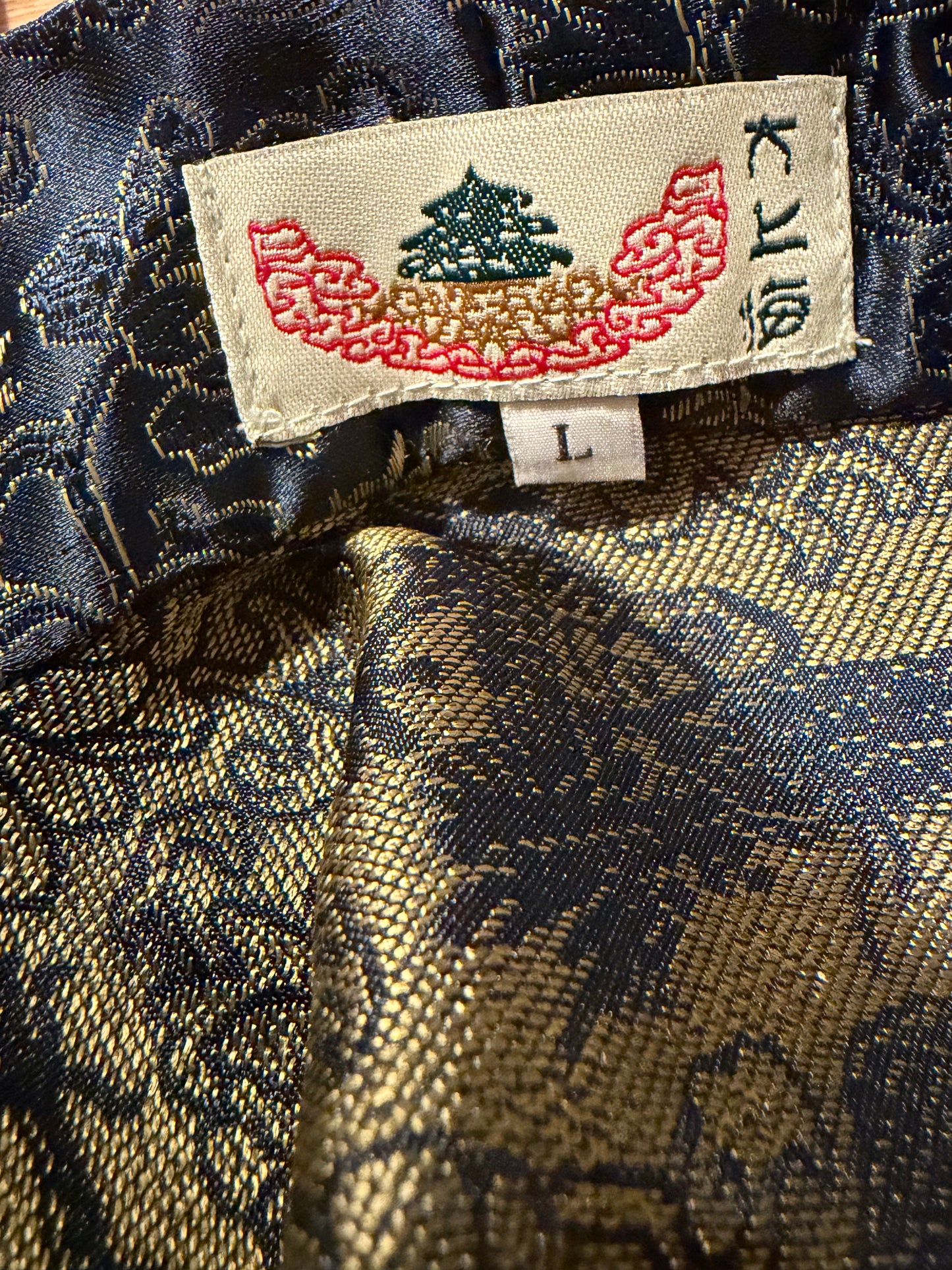Vintage Dragon Print Robe / Navy Kimono Style Robe / Large