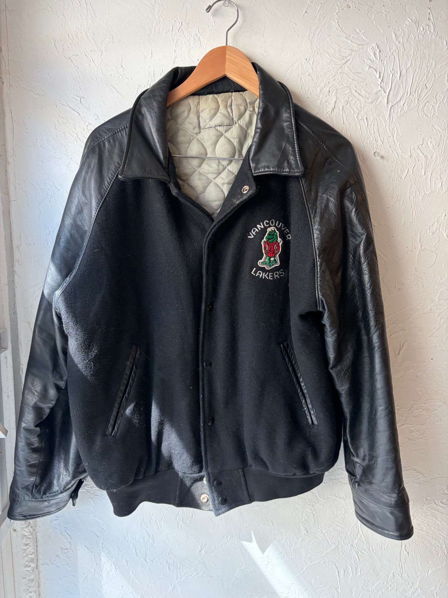 90s 'Lakers' Black Varsity Bomber Jacket / XL