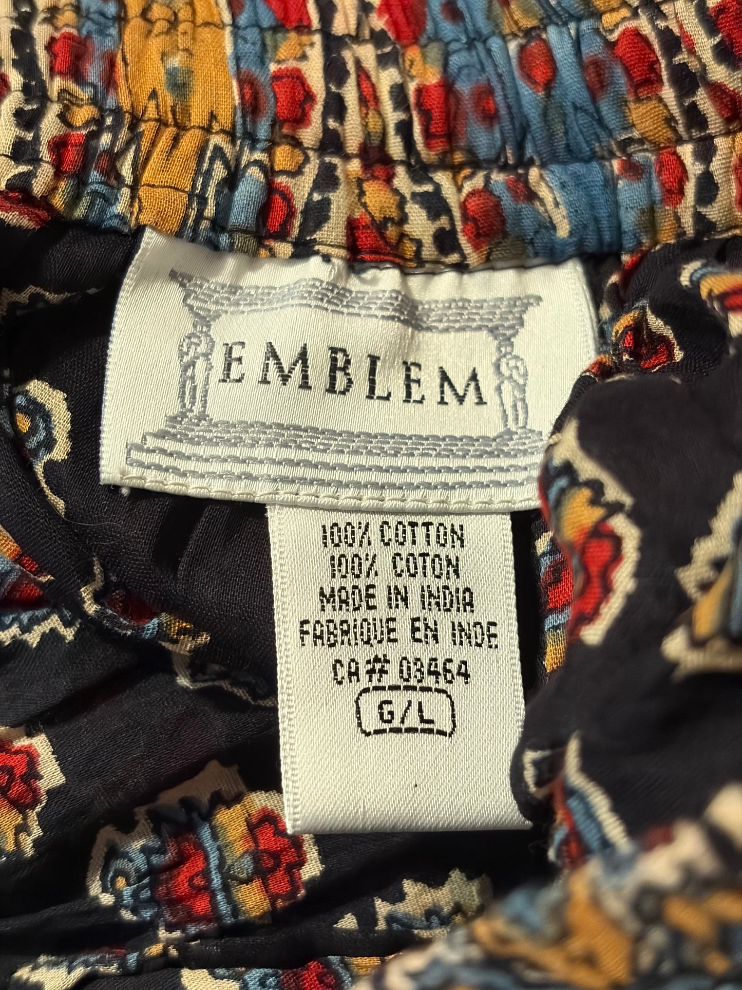 90s 'Emblem' Patterned Cotton Boho Hippie Maxi Skirt / Medium