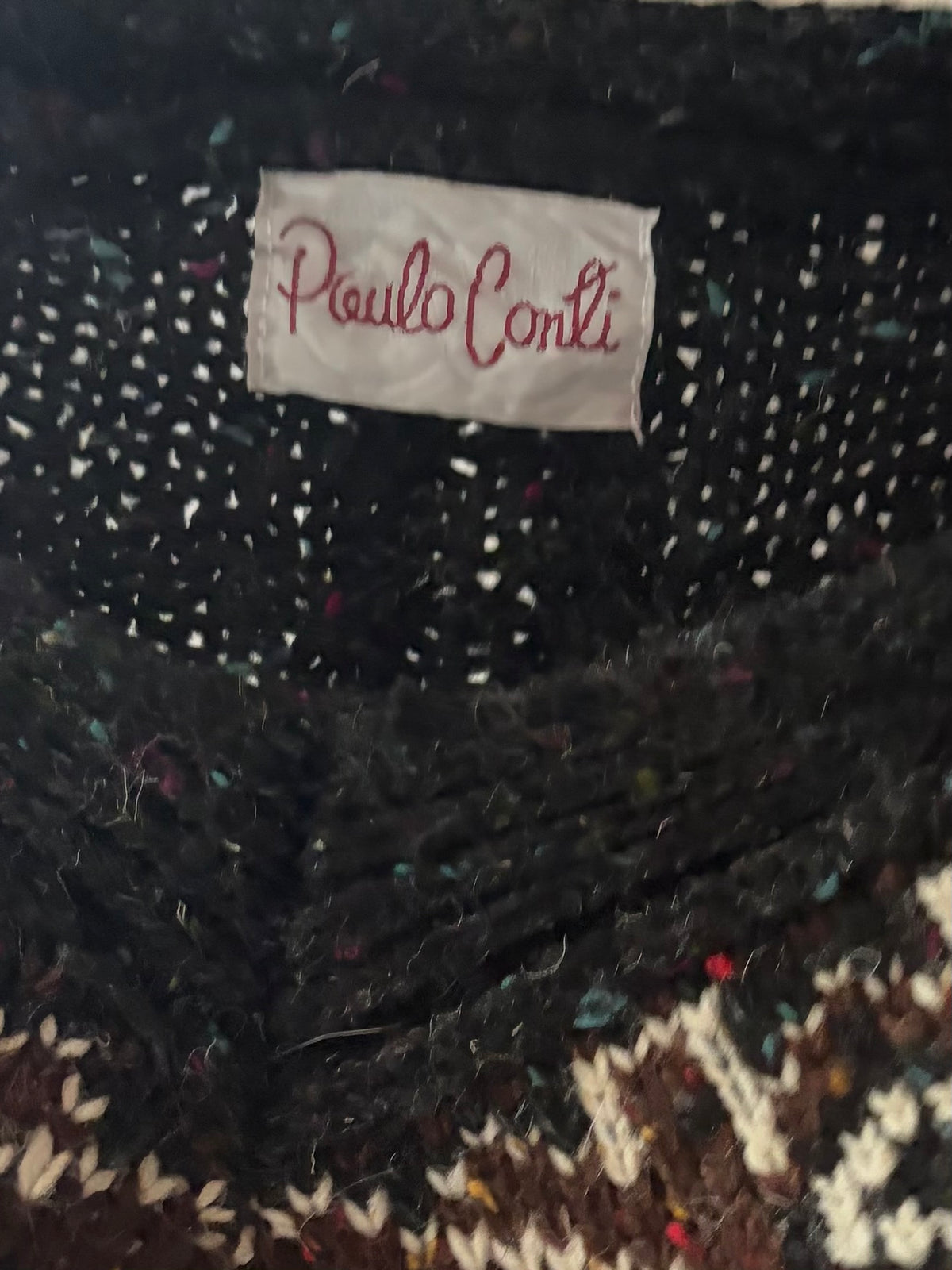90s 'Paulo Conti' Charcoal Variegated Fair Isle V Neck Cable Knit Pullover Sweater / Medium