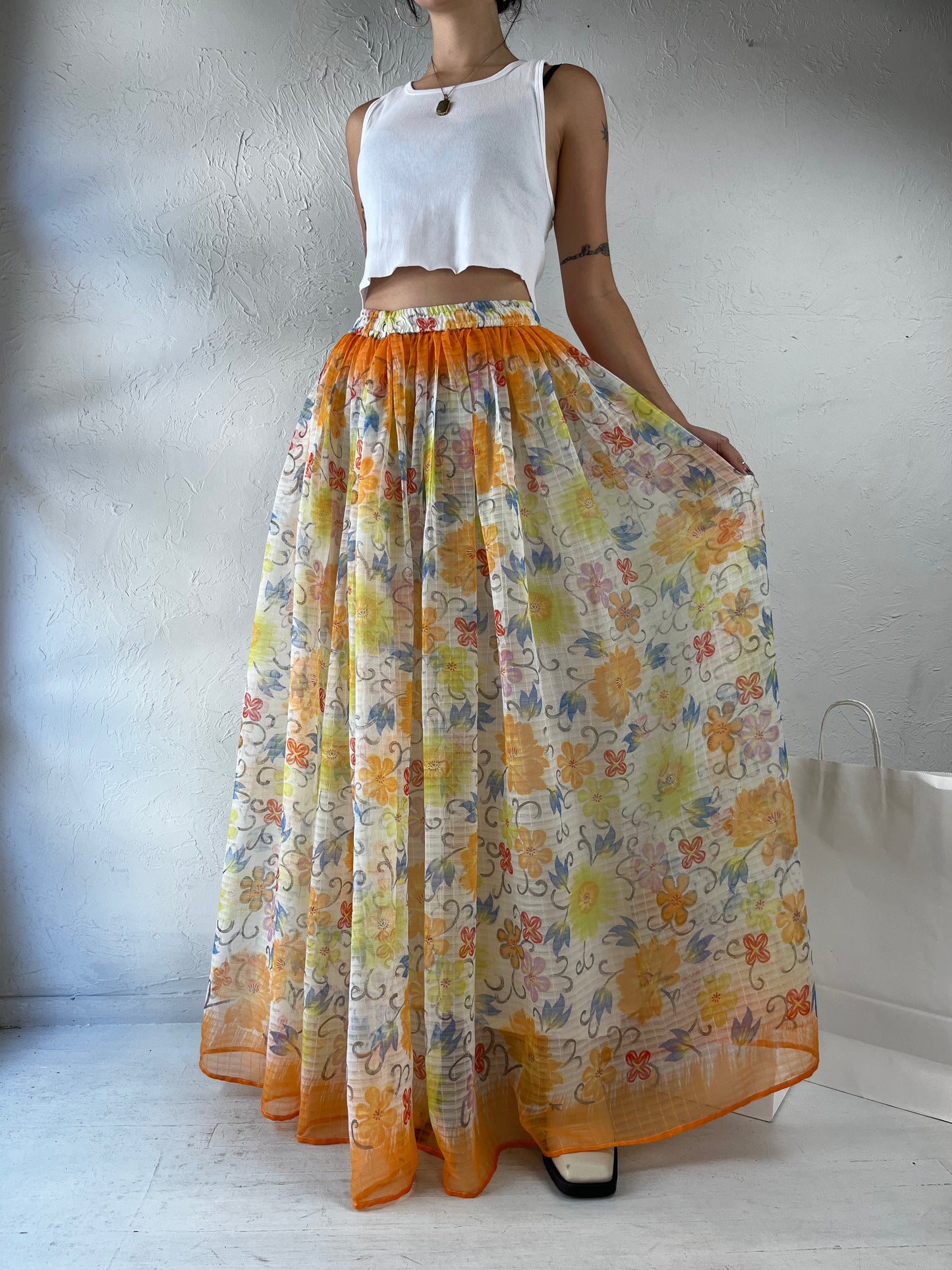 Vintage Handmade Floral Maxi Skirt / Small