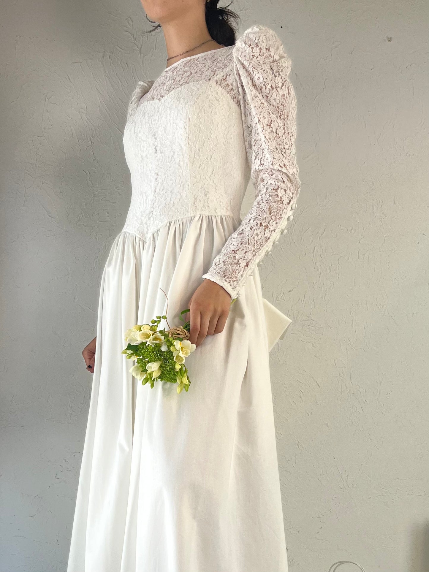 90s 'Laura Ashley' White Cotton Wedding Dress / Medium