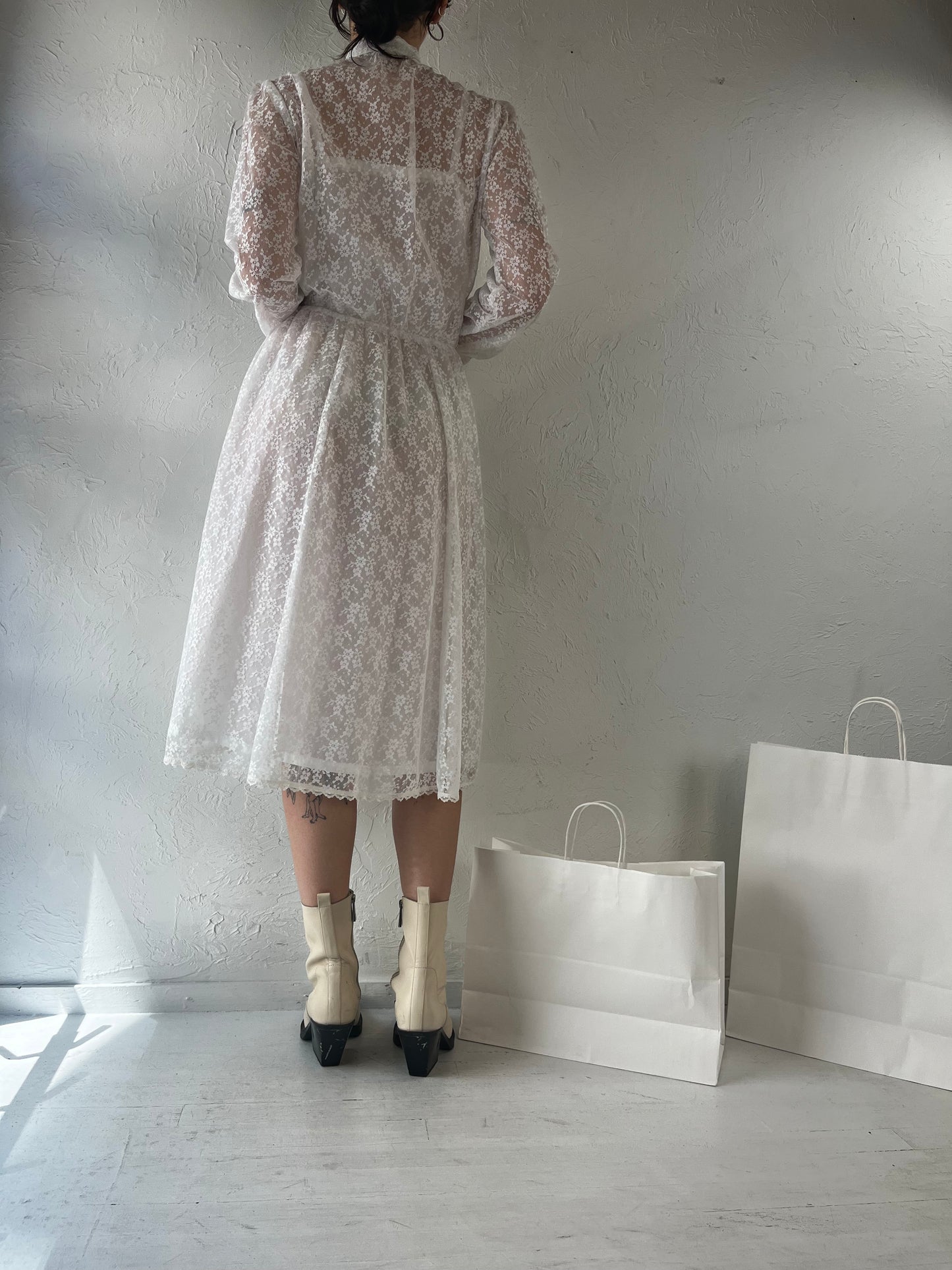 70s 'Pantel' Union Made Lace Long Sleeve Wedding Dress / Small