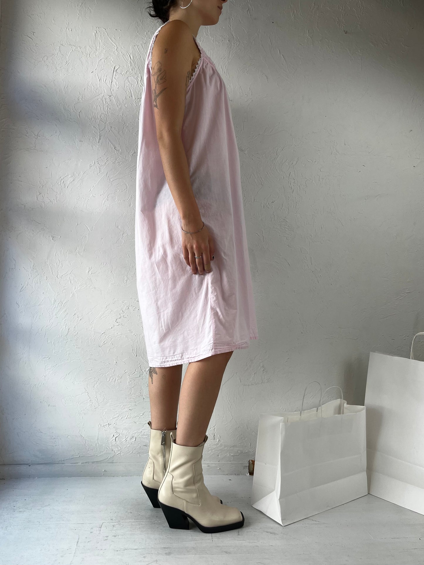Y2K 'Jasmine Rose' Pink Mini Cotton Night Dress / Large