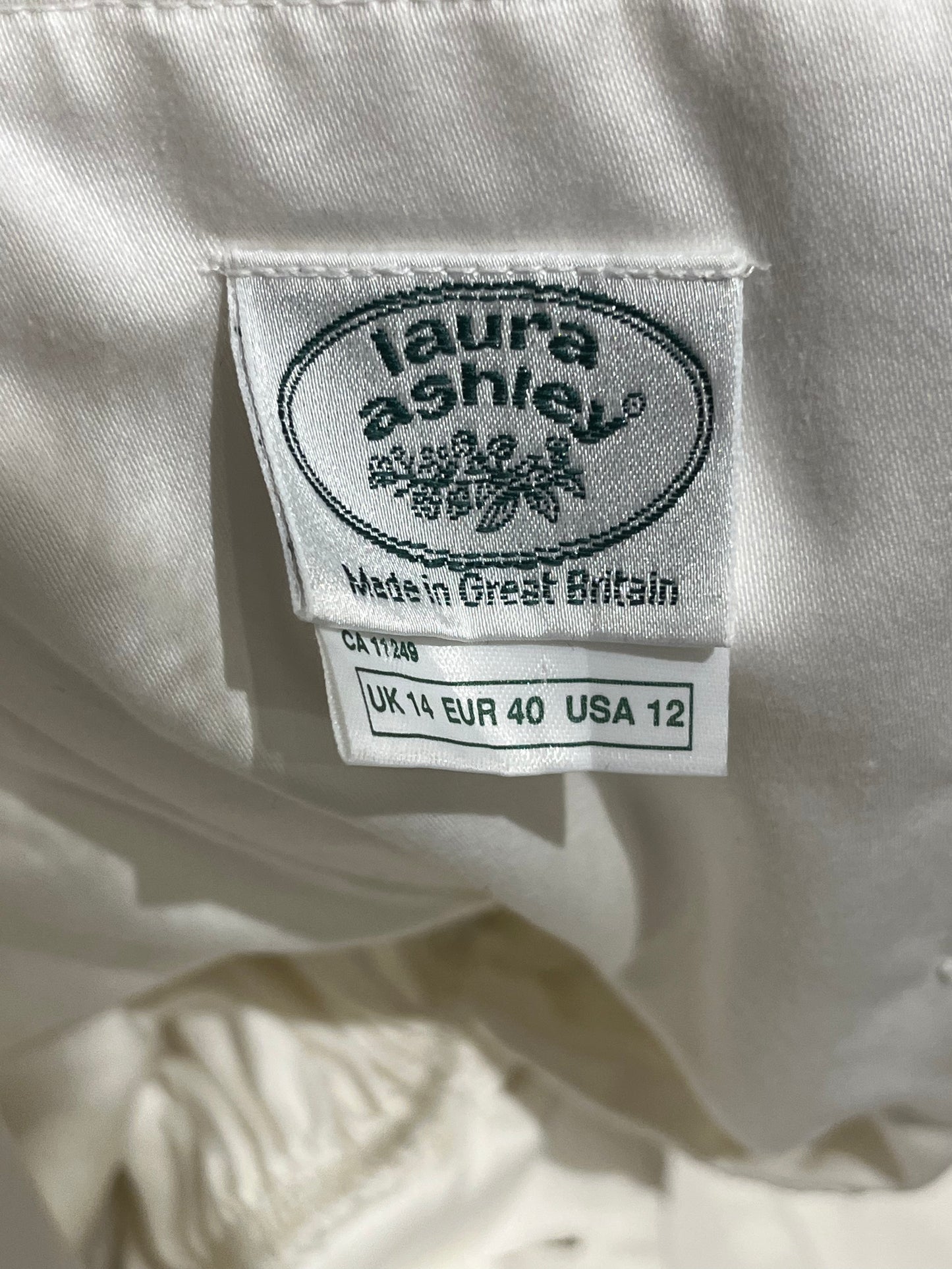 90s 'Laura Ashley' White Cotton Wedding Dress / Medium