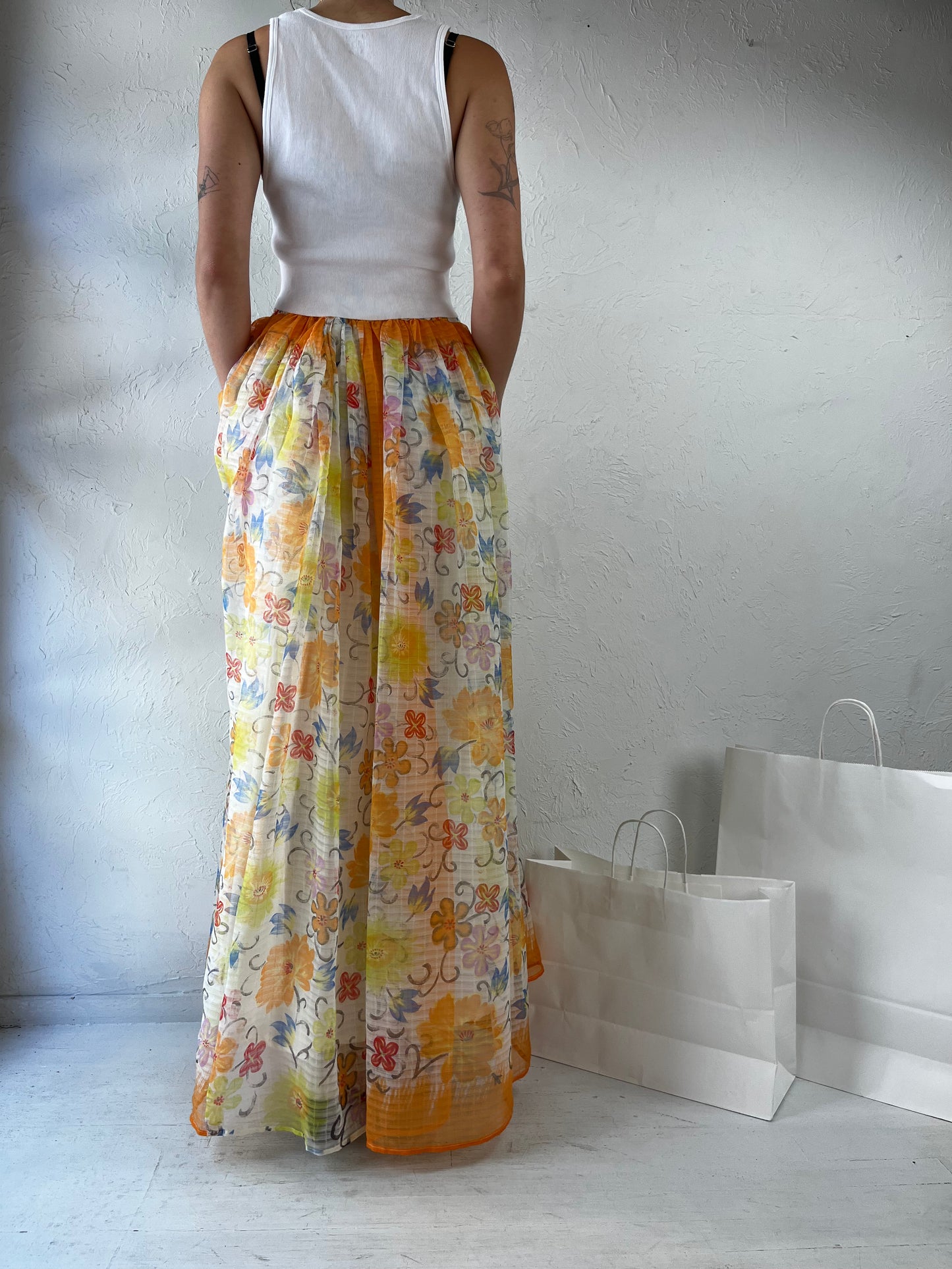 Vintage Handmade Floral Maxi Skirt / Small
