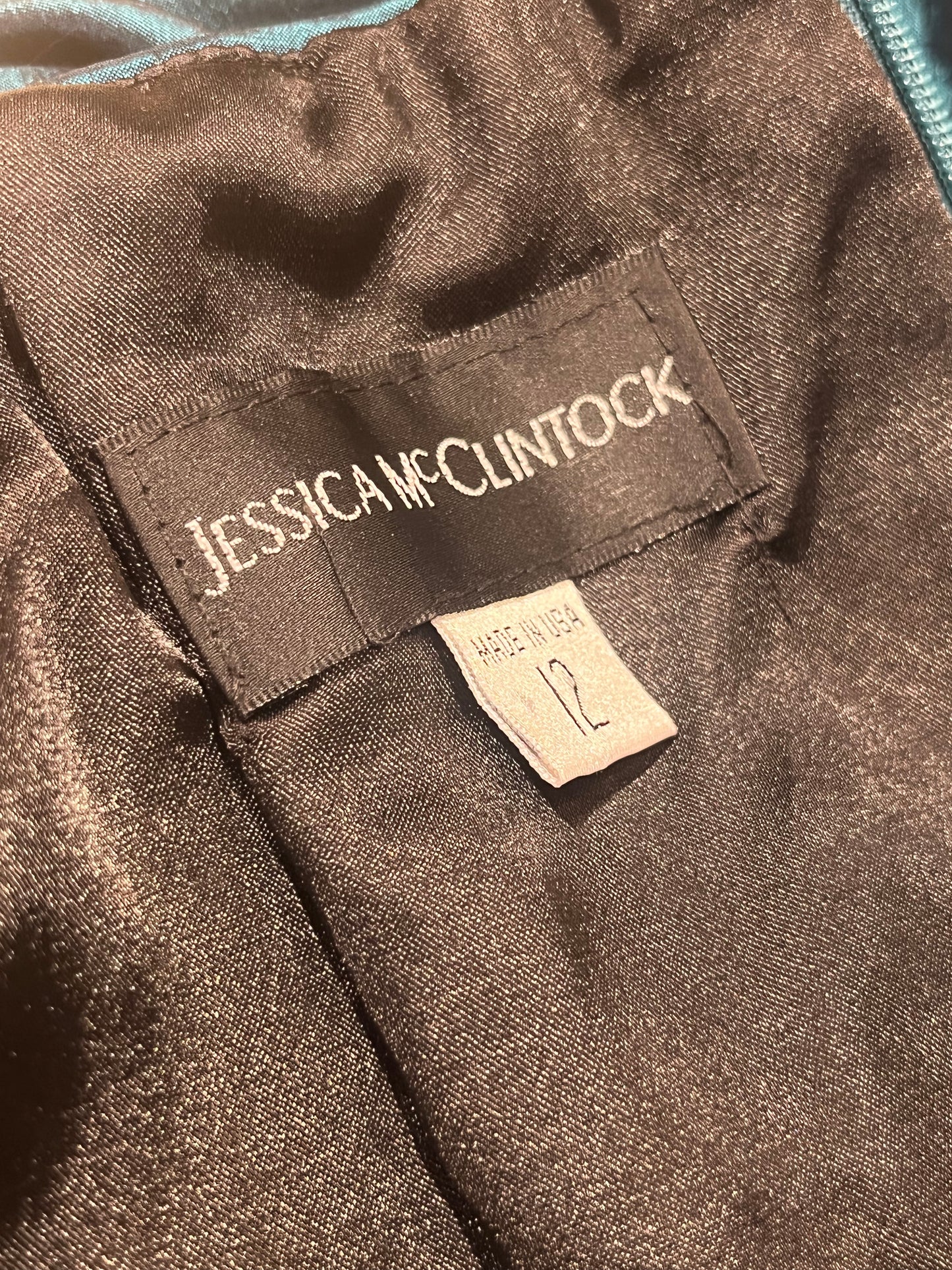 90s 'Jessica McClintock' Green Ruched Formal Mini Dress / Small