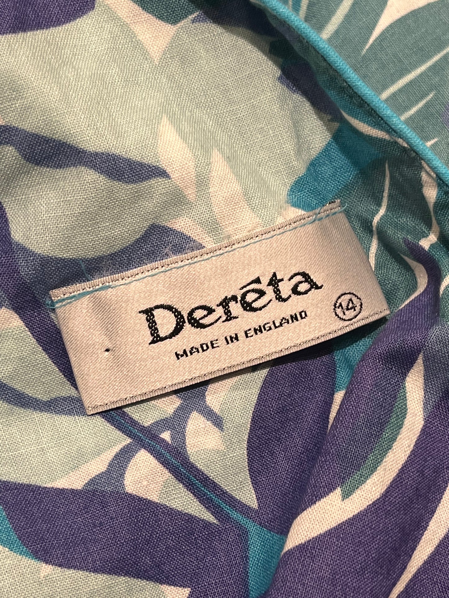 80s 'Dereta' Blue Cotton Floral Print Day Dress / Medium