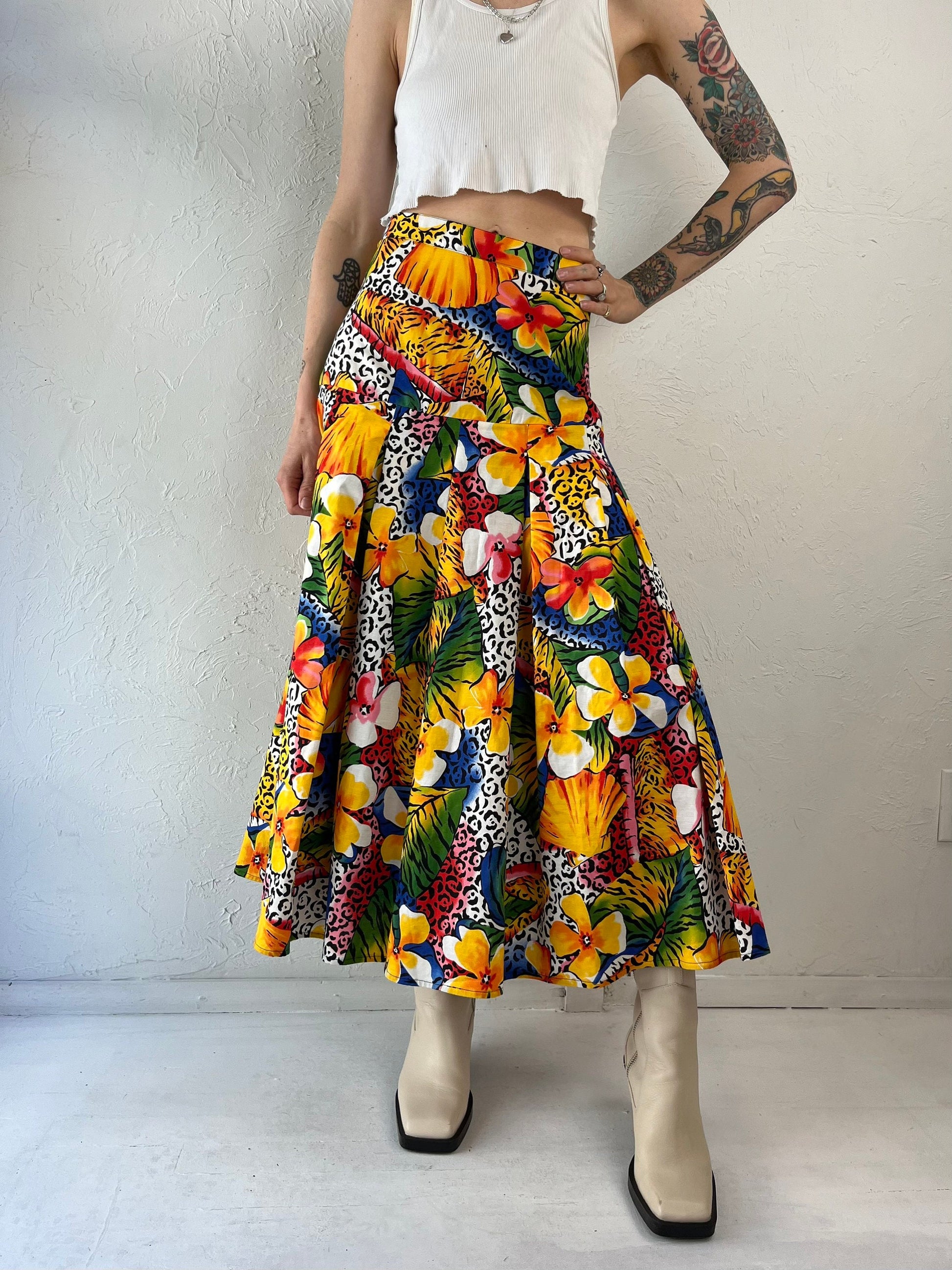 90s Abstract Print Maxi Skirt / Ms Frizzle Skirt / Small